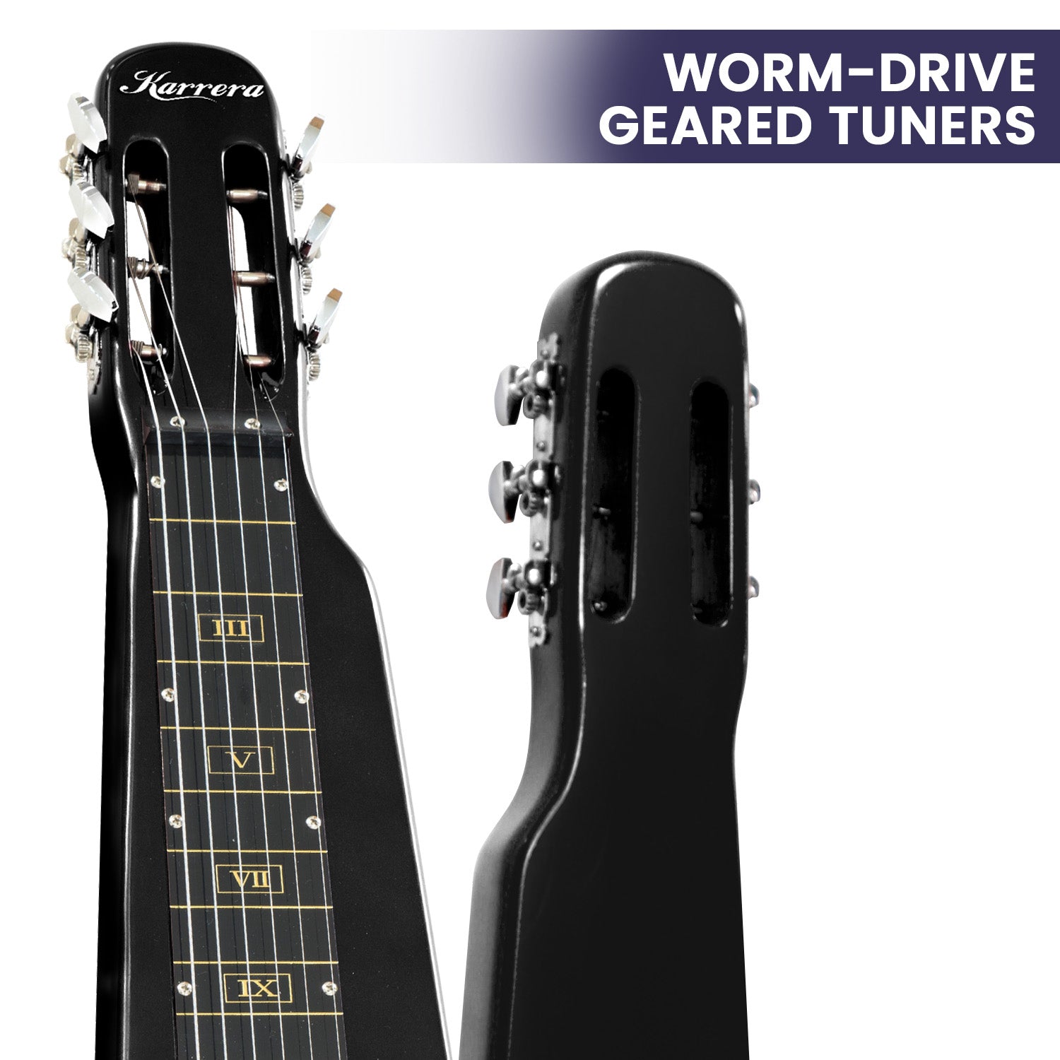 Karrera 29in 6-String Lap Steel Hawaiian Guitar - Black 7