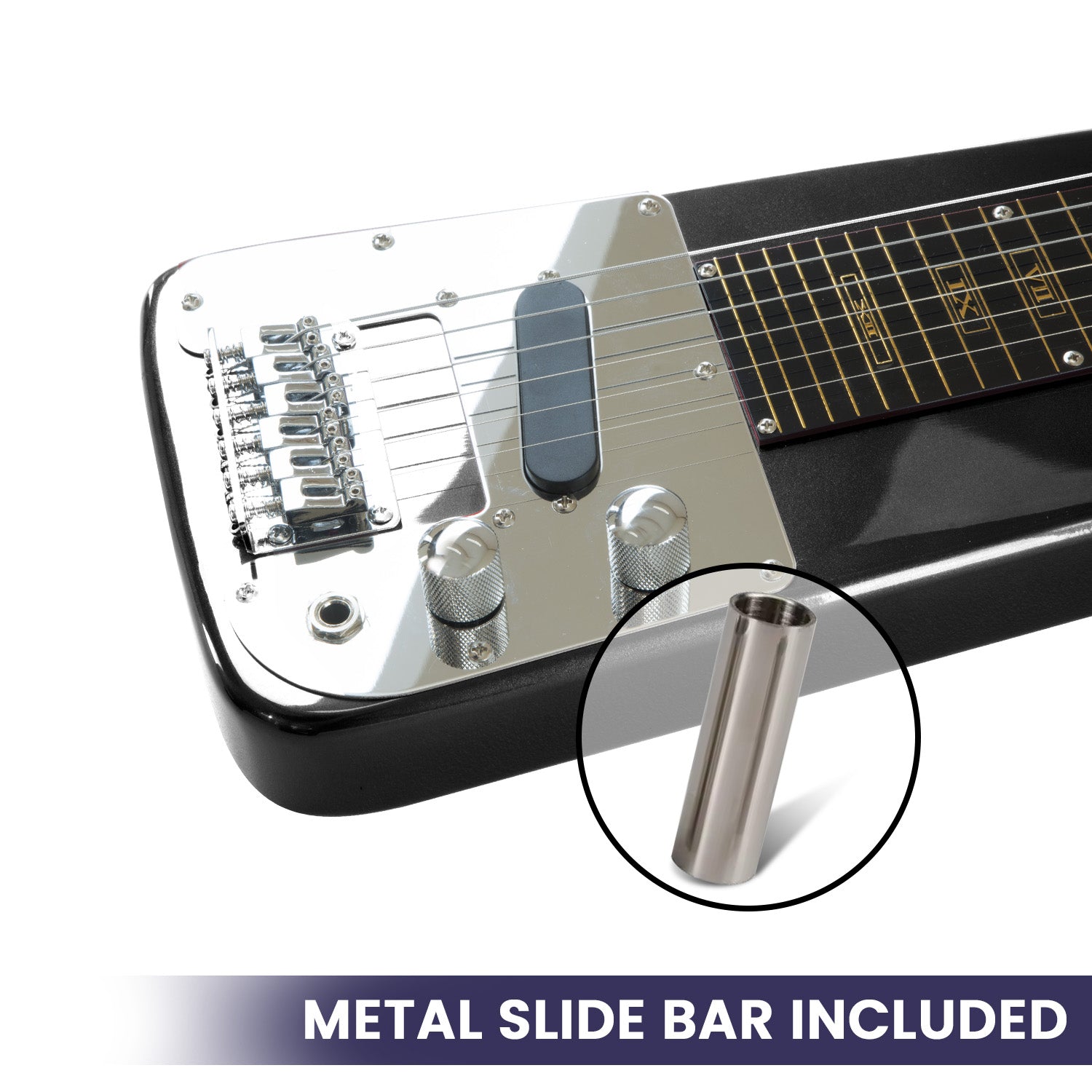 Karrera 29in 6-String Lap Steel Hawaiian Guitar - Black 11