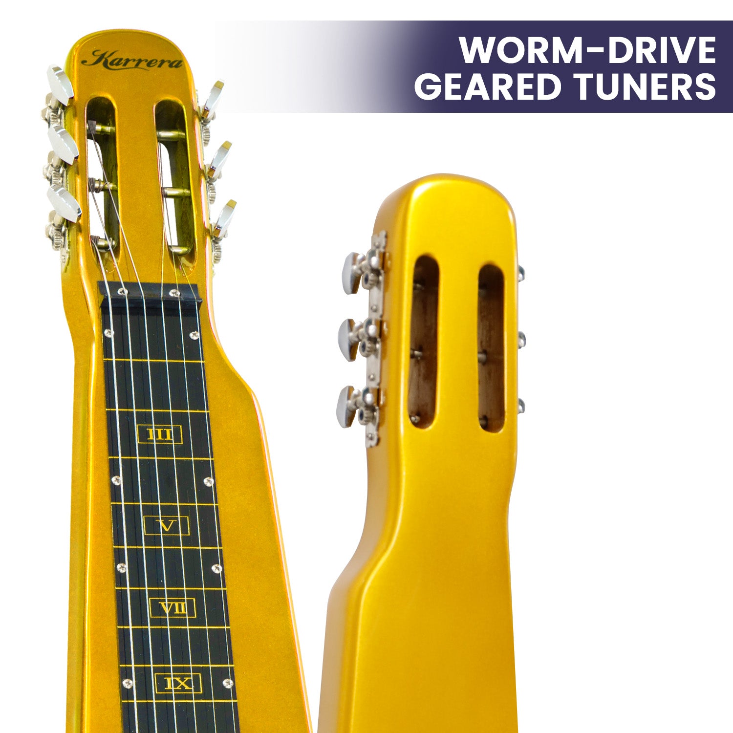Karrera 29in 6-String Lap Steel Hawaiian Guitar - Metallic Gold 7