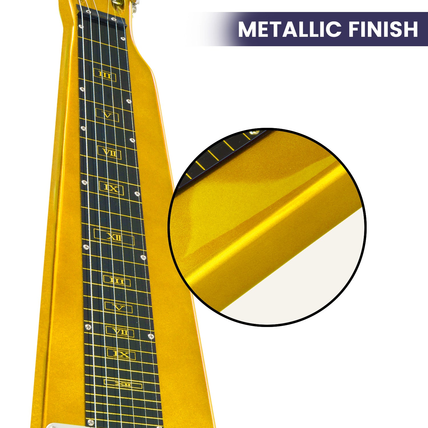Karrera 29in 6-String Lap Steel Hawaiian Guitar - Metallic Gold 8