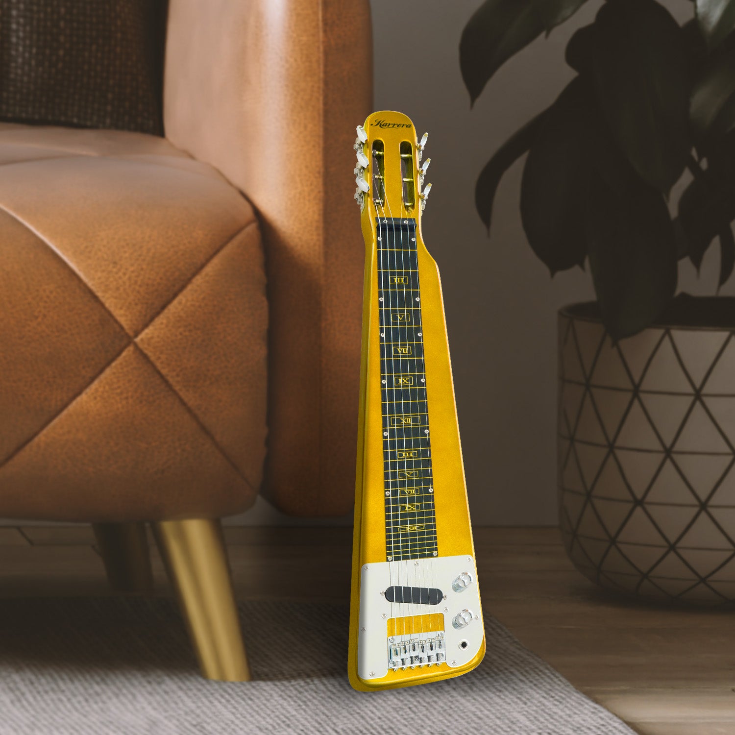 Karrera 29in 6-String Lap Steel Hawaiian Guitar - Metallic Gold 10