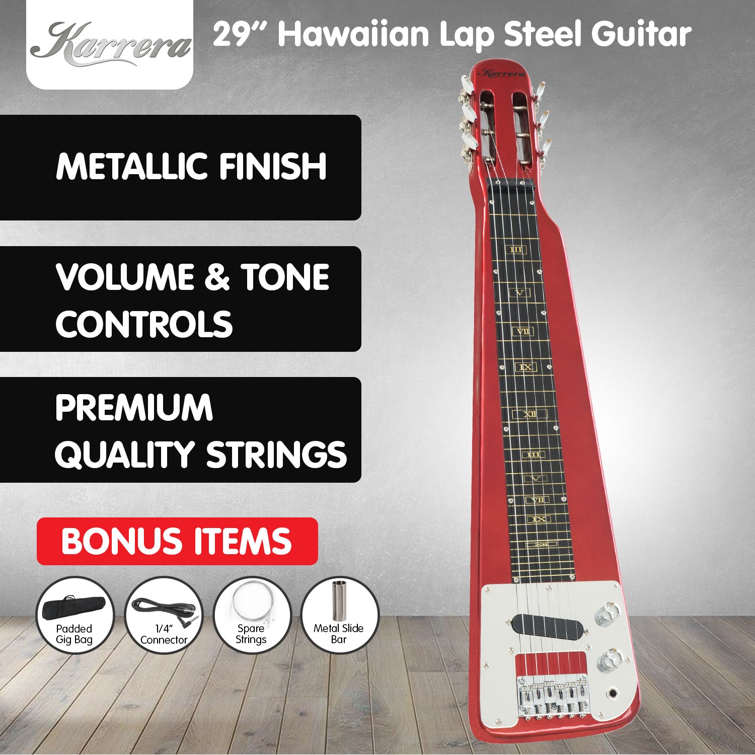 Karrera 6-String Steel Lap Guitar - Metallic Red 10