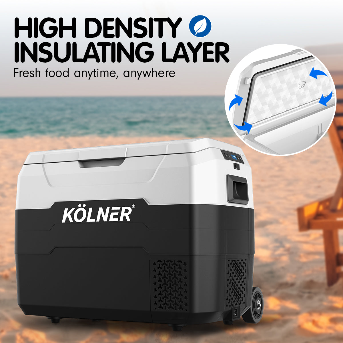 Kolner 40l Fridge Freezer Cooler 12/24/240v Camping Portable Esky Refrigerator With Trolley - Black 12