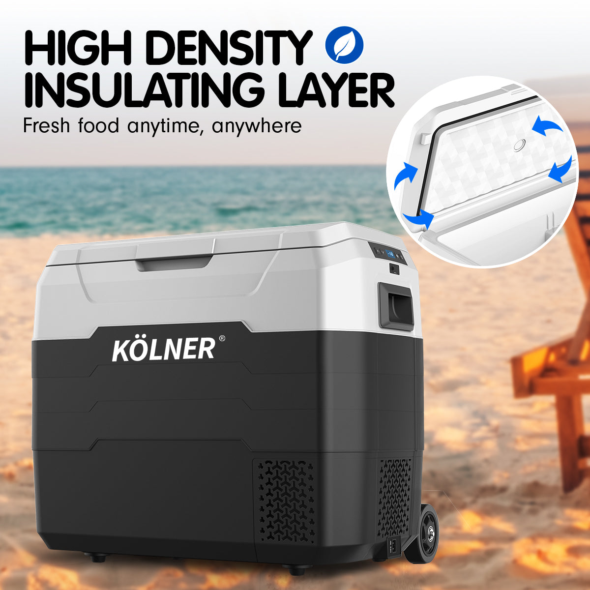 Kolner 50l Fridge Freezer Cooler 12/24/240v Camping Portable Refrigerator With Trolley - Black 11