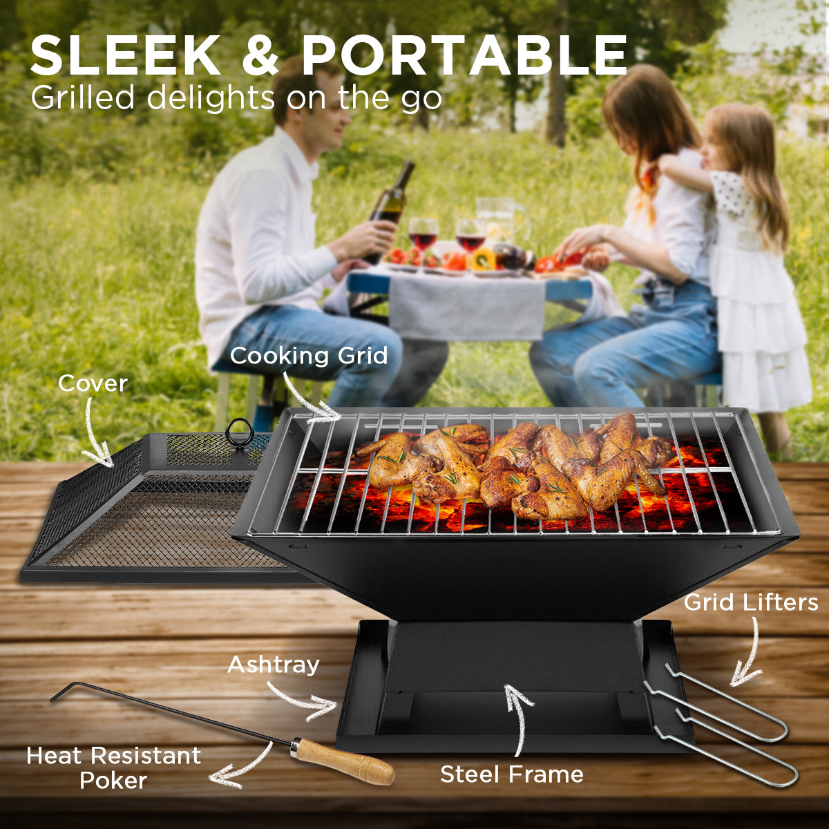 Wallaroo Portable Outdoor Fire Pit for BBQ, Grilling, Cooking, Camping 11