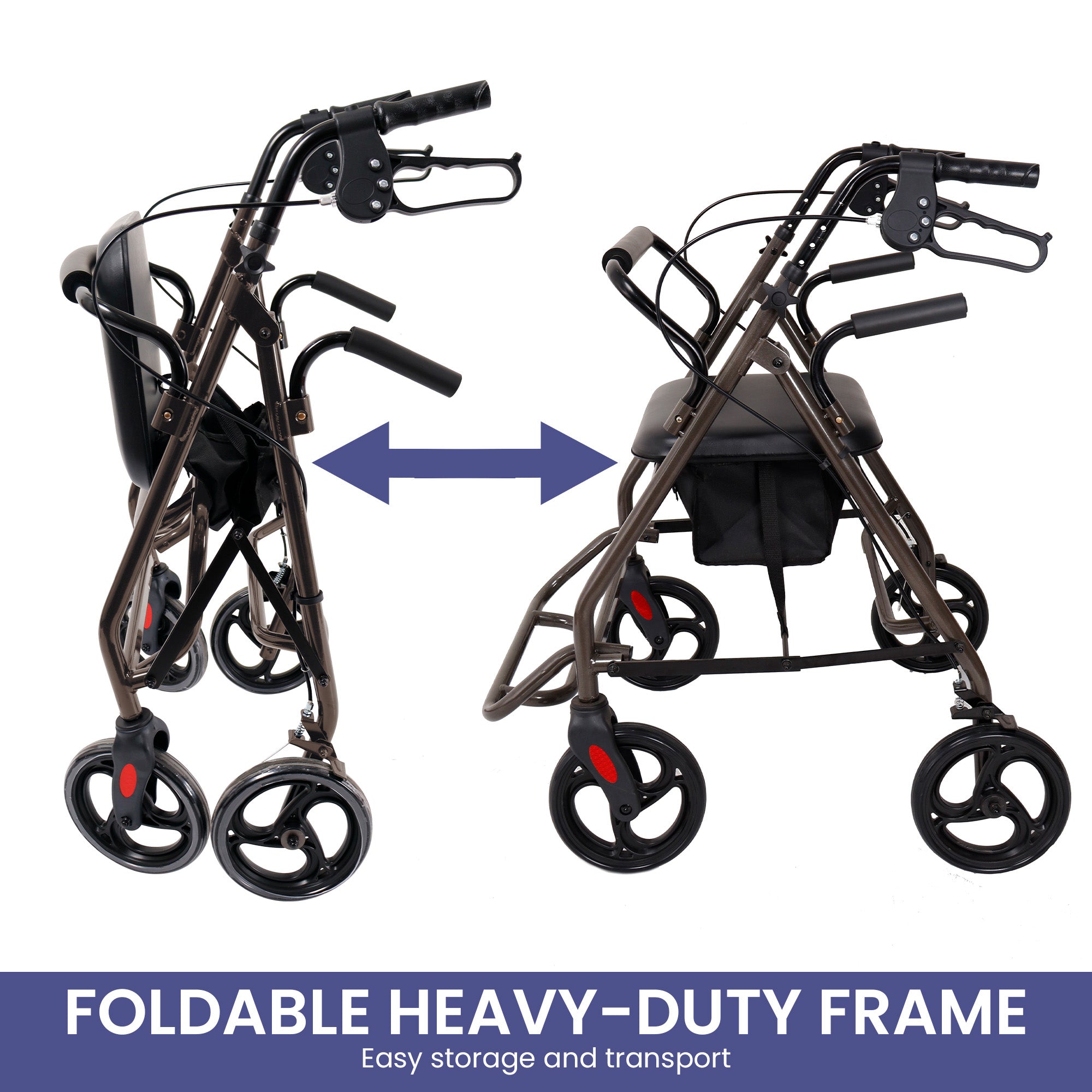 Orthonica Foldable Steel Frame Rollator Walker Lightweight Mobility Aid in Grey 8