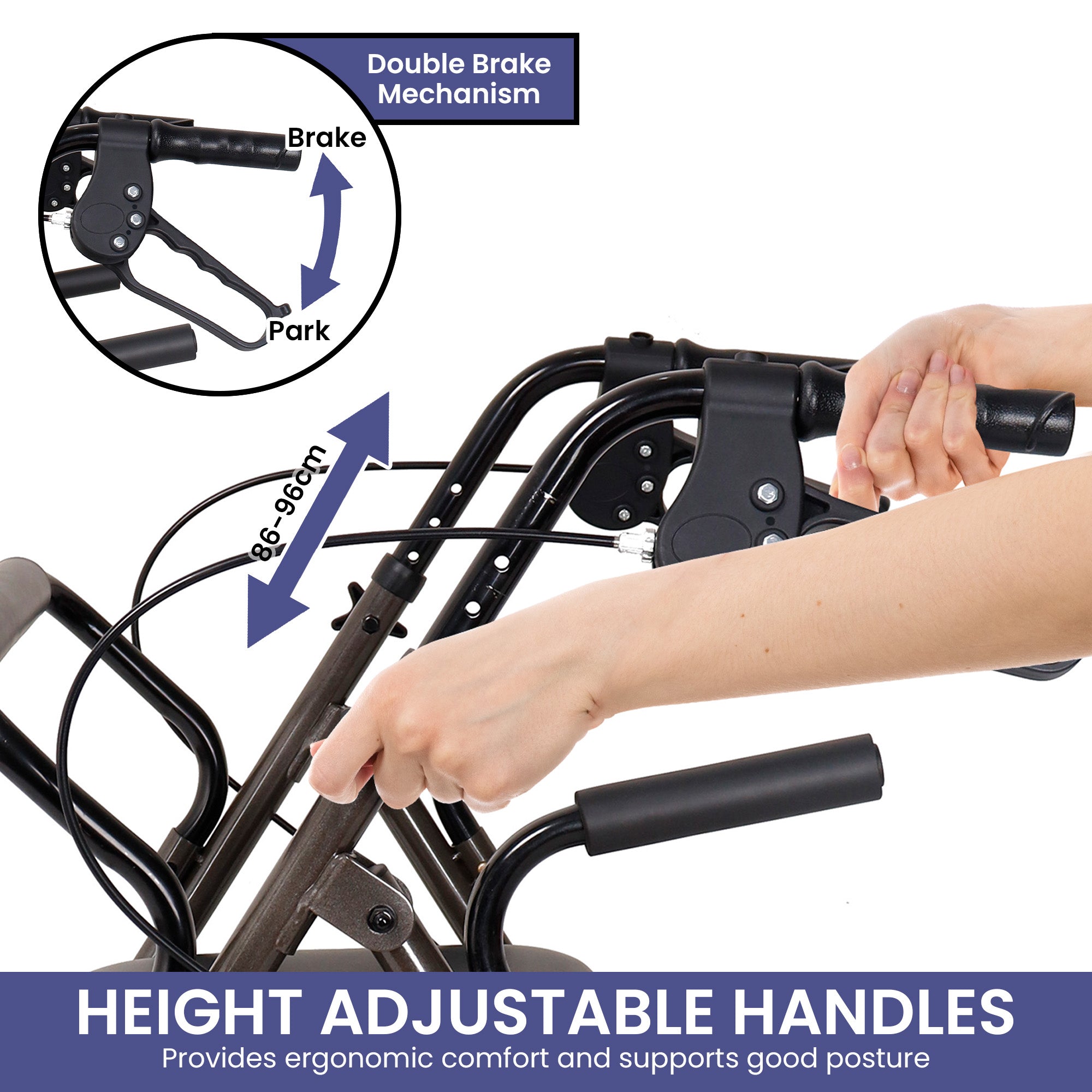 Orthonica Foldable Steel Frame Rollator Walker Lightweight Mobility Aid in Grey 11