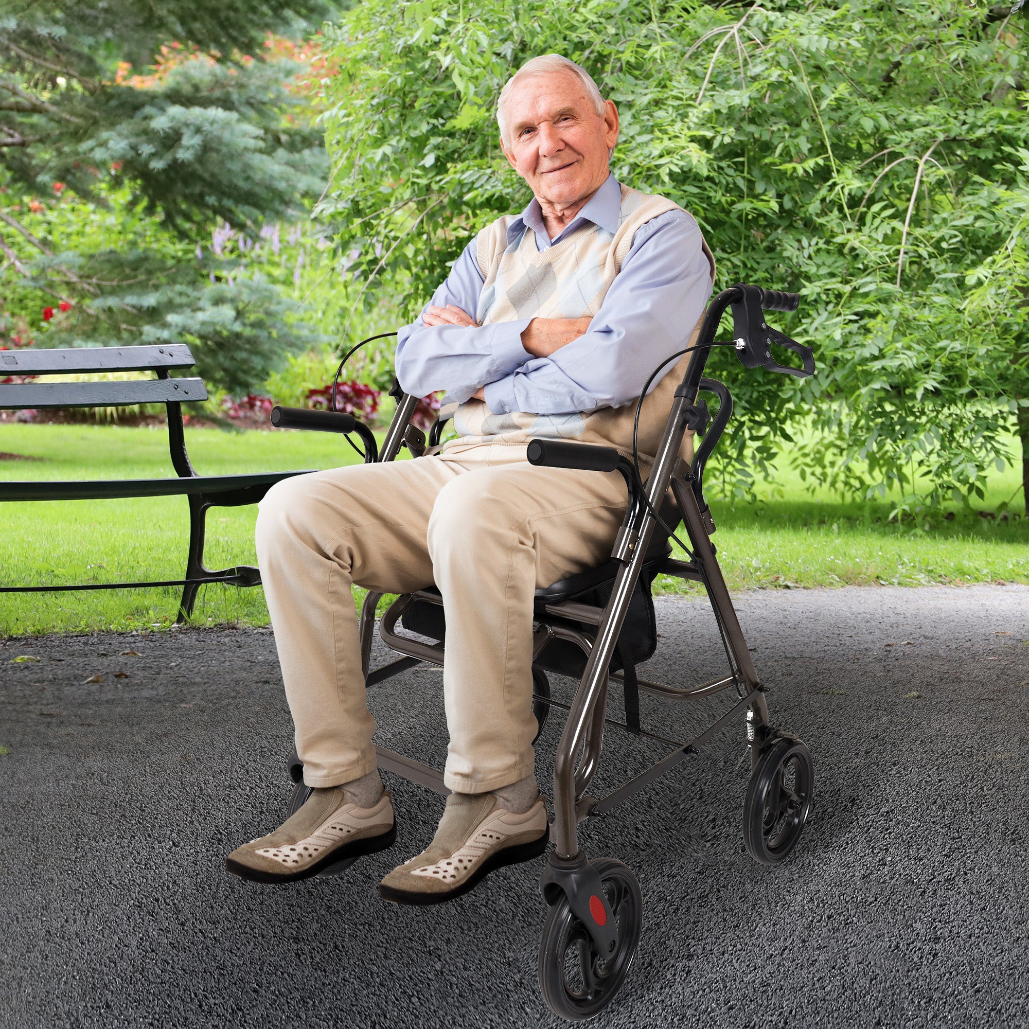 Orthonica Foldable Steel Frame Rollator Walker Lightweight Mobility Aid in Grey 12