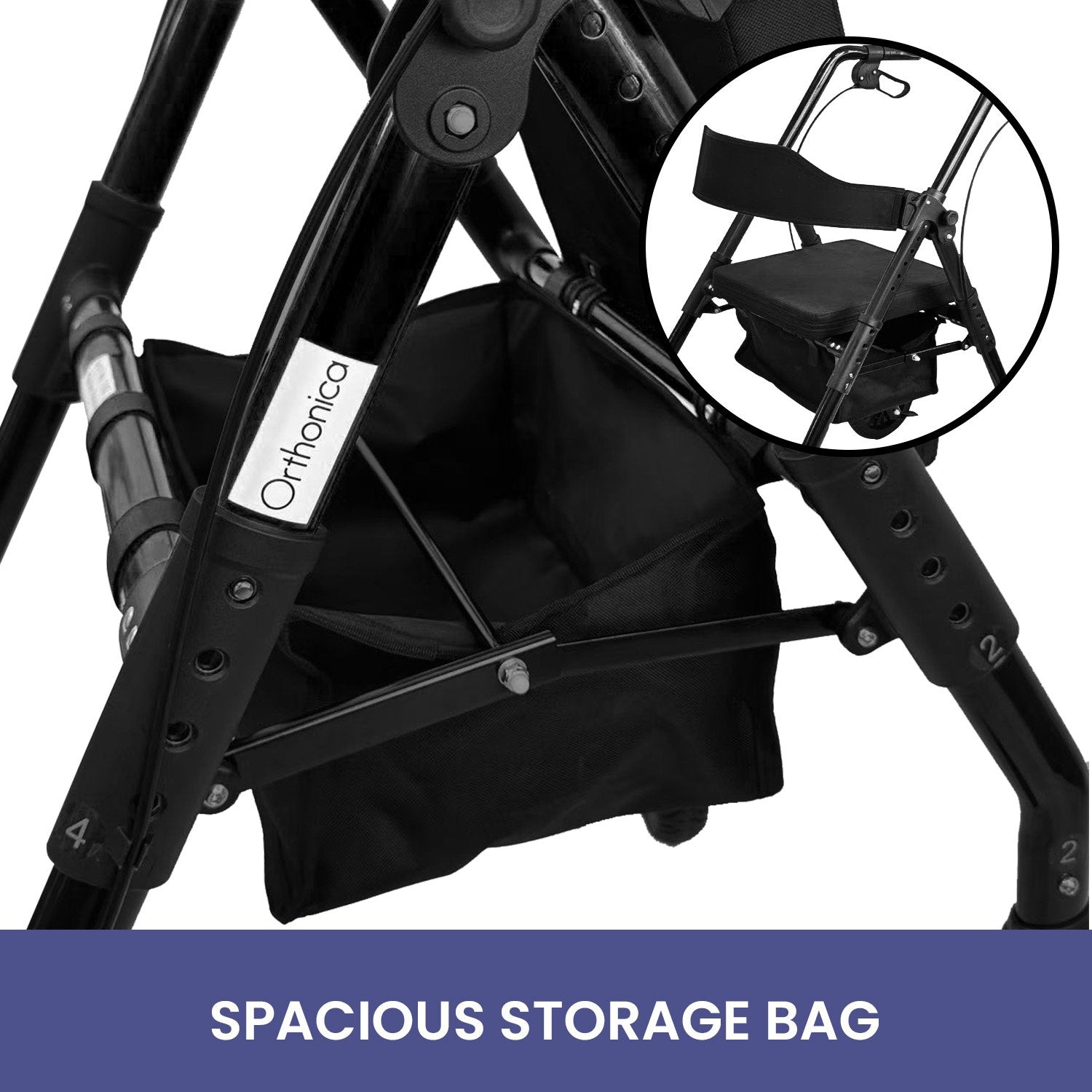 Orthonica Foldable Mobility Steel Rollator 136kg Max Capacity Black 8
