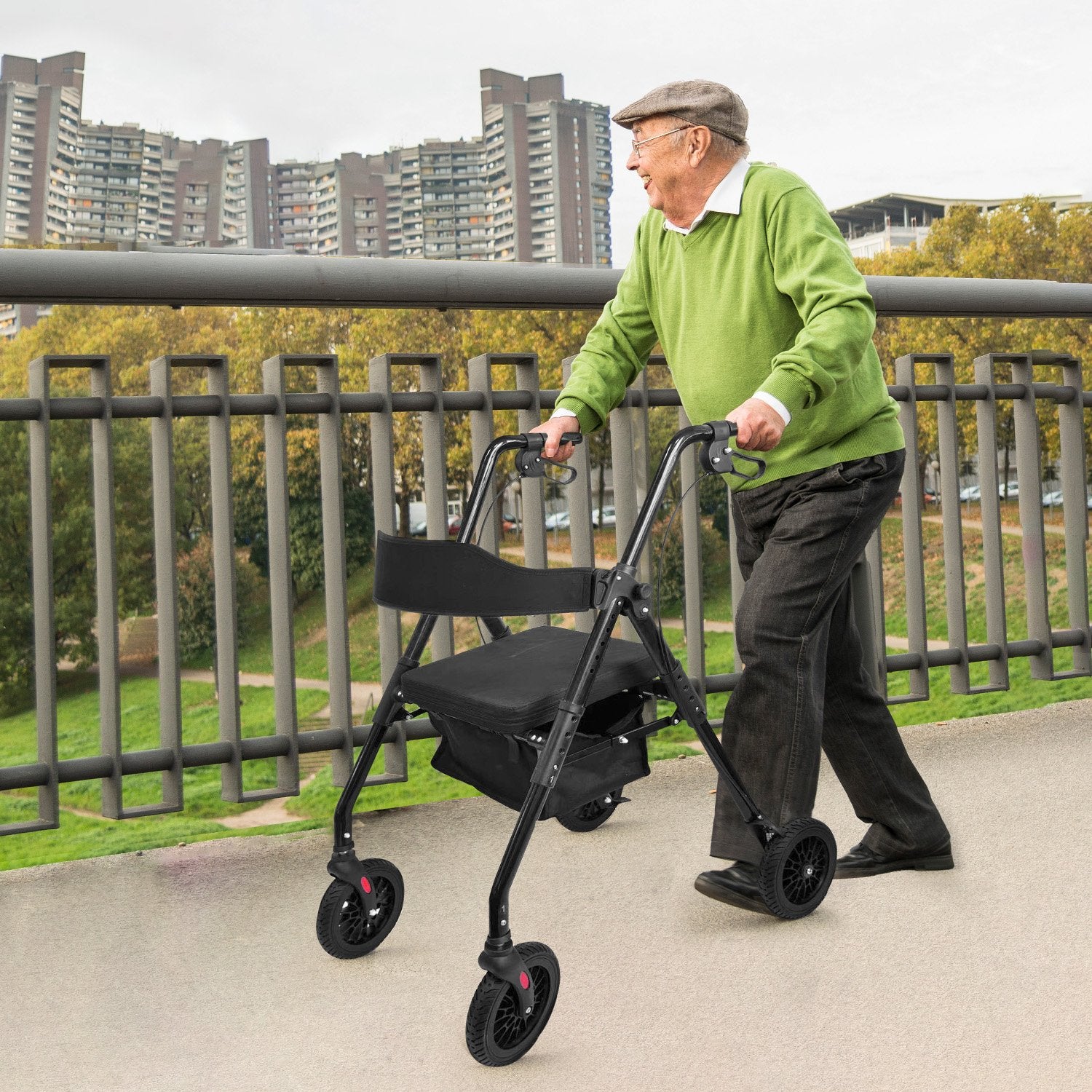 Orthonica Foldable Mobility Steel Rollator 136kg Max Capacity Black 10