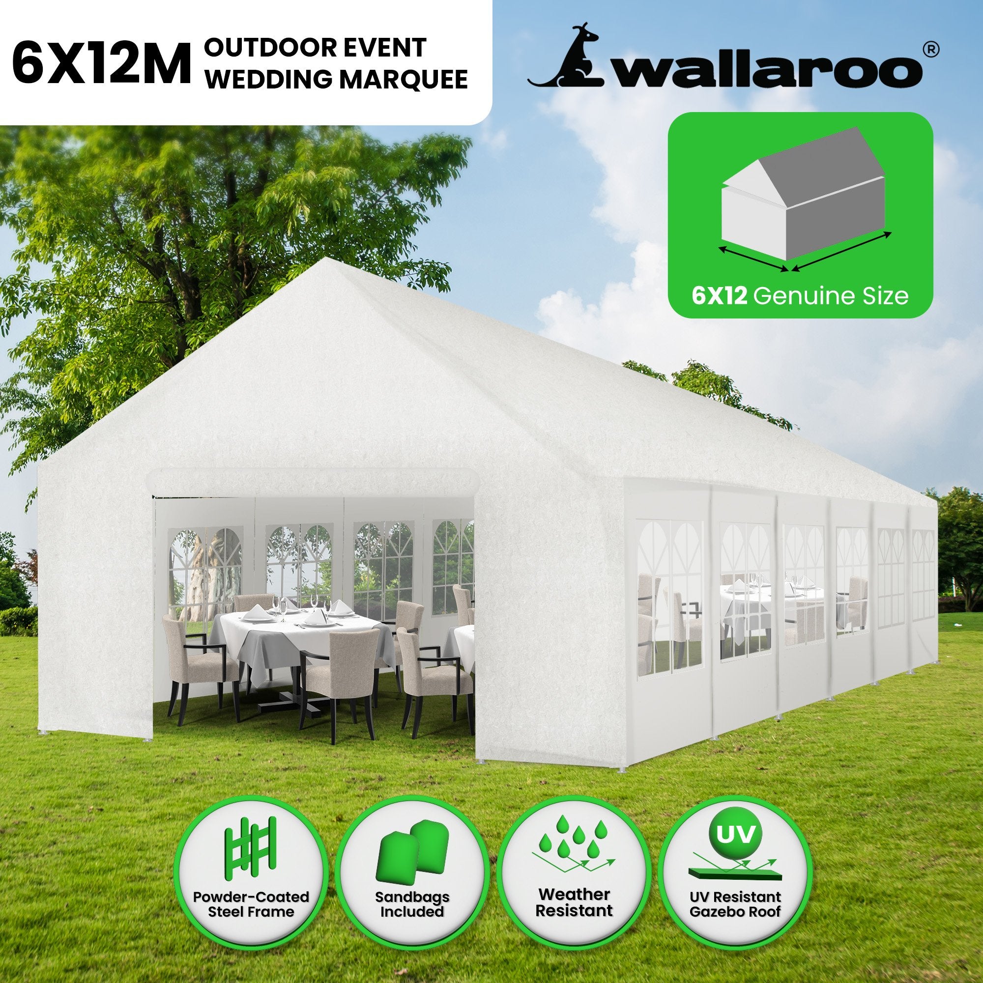 Wallaroo 12m x 6m outdoor event marquee carport tent 12
