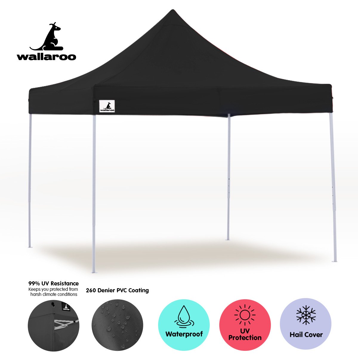 Wallaroo Gazebo Tent Marquee 3x3 PopUp Outdoor Black 4