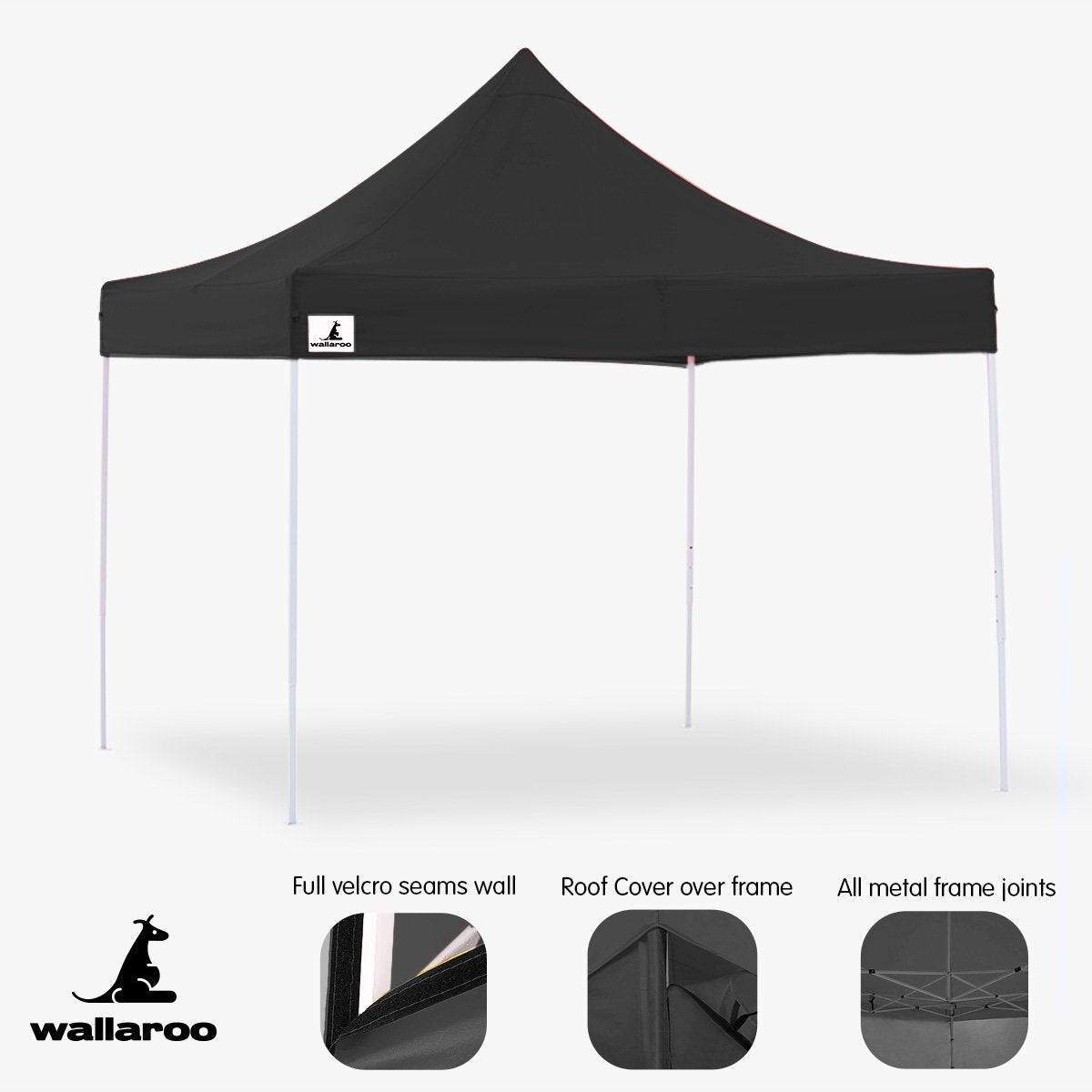 Wallaroo Gazebo Tent Marquee 3x3 PopUp Outdoor Black 6
