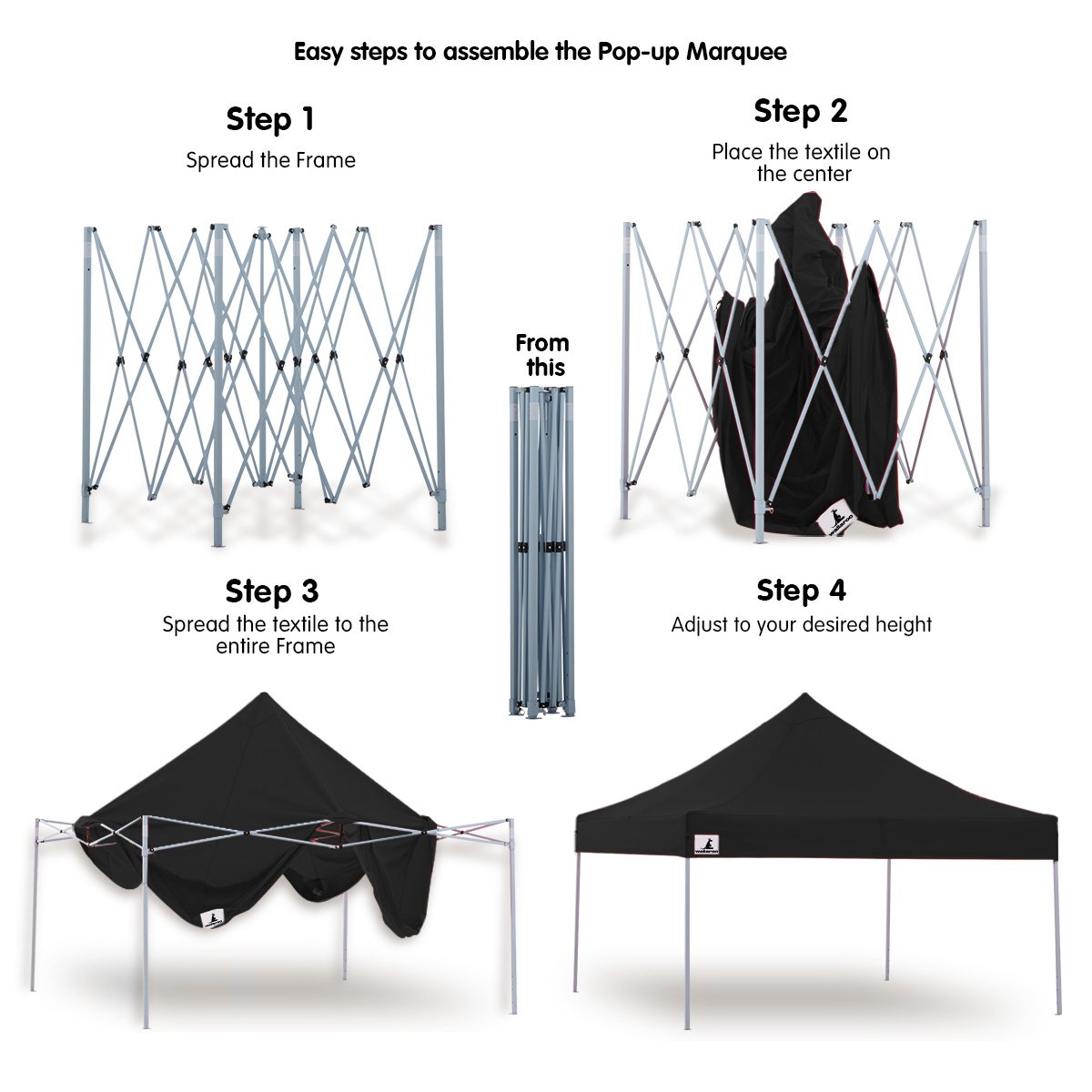 Wallaroo Gazebo Tent Marquee 3x3 PopUp Outdoor Black 7