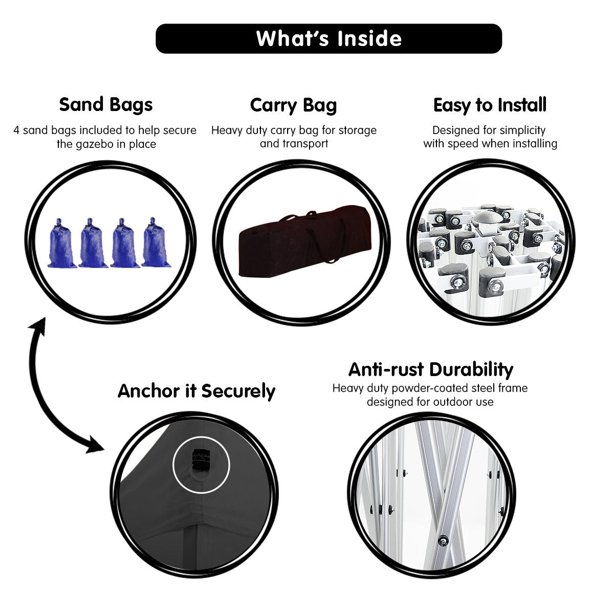 Wallaroo Gazebo Tent Marquee 3x3 PopUp Outdoor Black 8