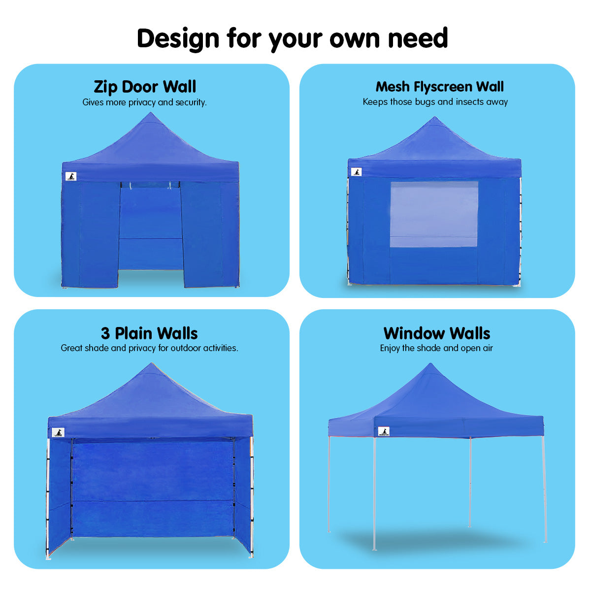 Wallaroo Gazebo Tent Marquee 3x3 PopUp Outdoor- Blue 3