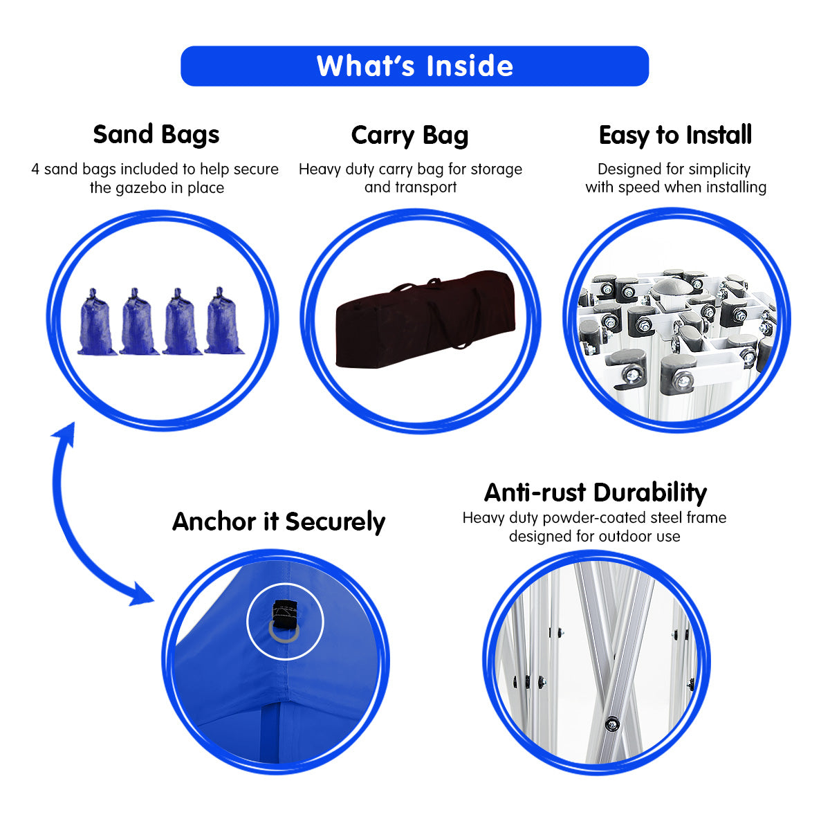 Wallaroo Gazebo Tent Marquee 3x3 PopUp Outdoor- Blue 7