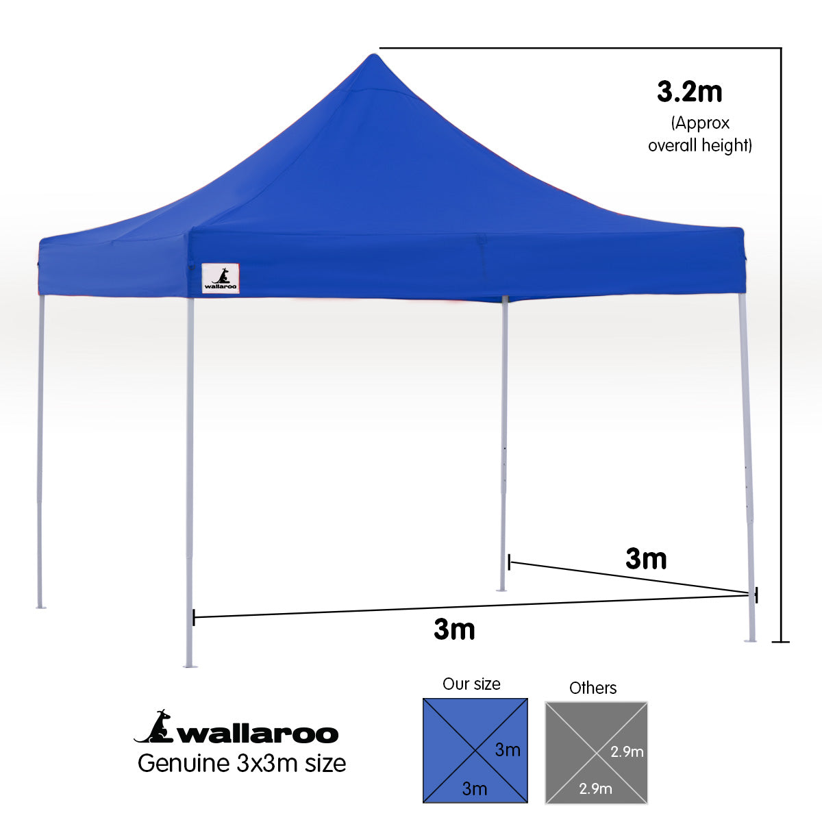 Wallaroo Gazebo Tent Marquee 3x3 PopUp Outdoor- Blue 8
