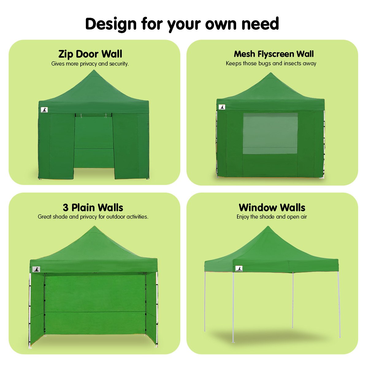 Wallaroo Gazebo Tent Marquee 3x3 Popup Outdoor - Green 4