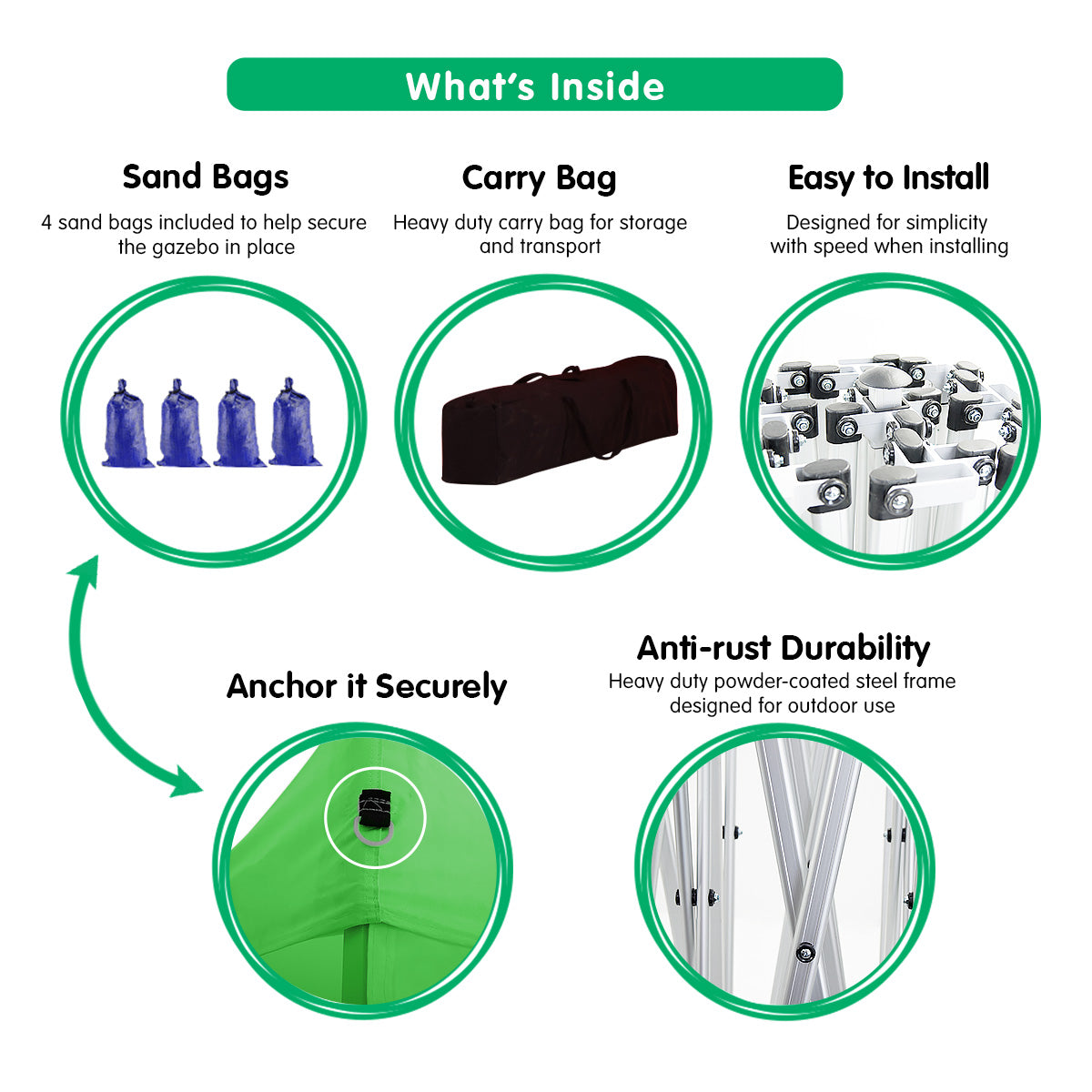 Wallaroo Gazebo Tent Marquee 3x3 Popup Outdoor - Green 7