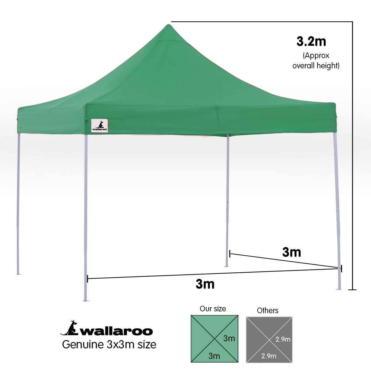 Wallaroo Gazebo Tent Marquee 3x3 Popup Outdoor - Green 8