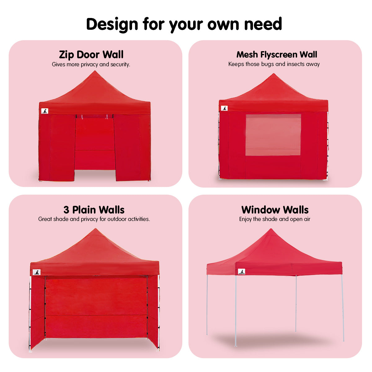 Wallaroo Gazebo Tent Marquee 3x3 PopUp Outdoor  Red 3