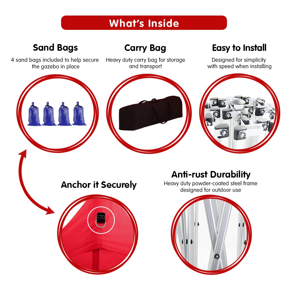 Wallaroo Gazebo Tent Marquee 3x3 PopUp Outdoor  Red 6