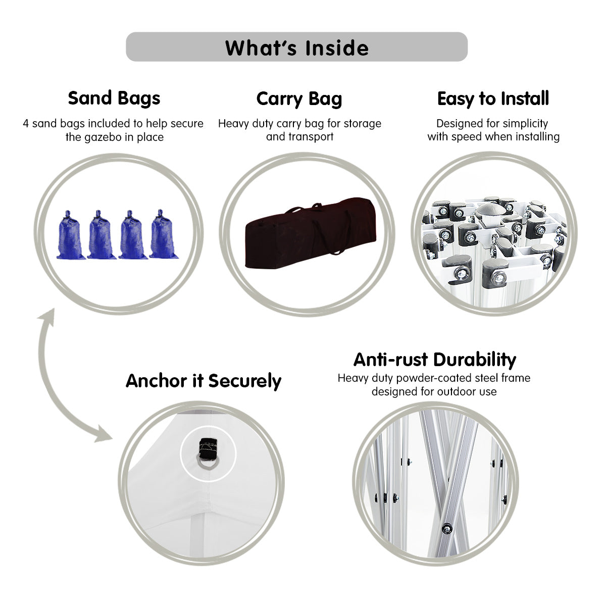 Wallaroo Gazebo Tent Marquee 3x3 PopUp Outdoor Wallaroo White 7