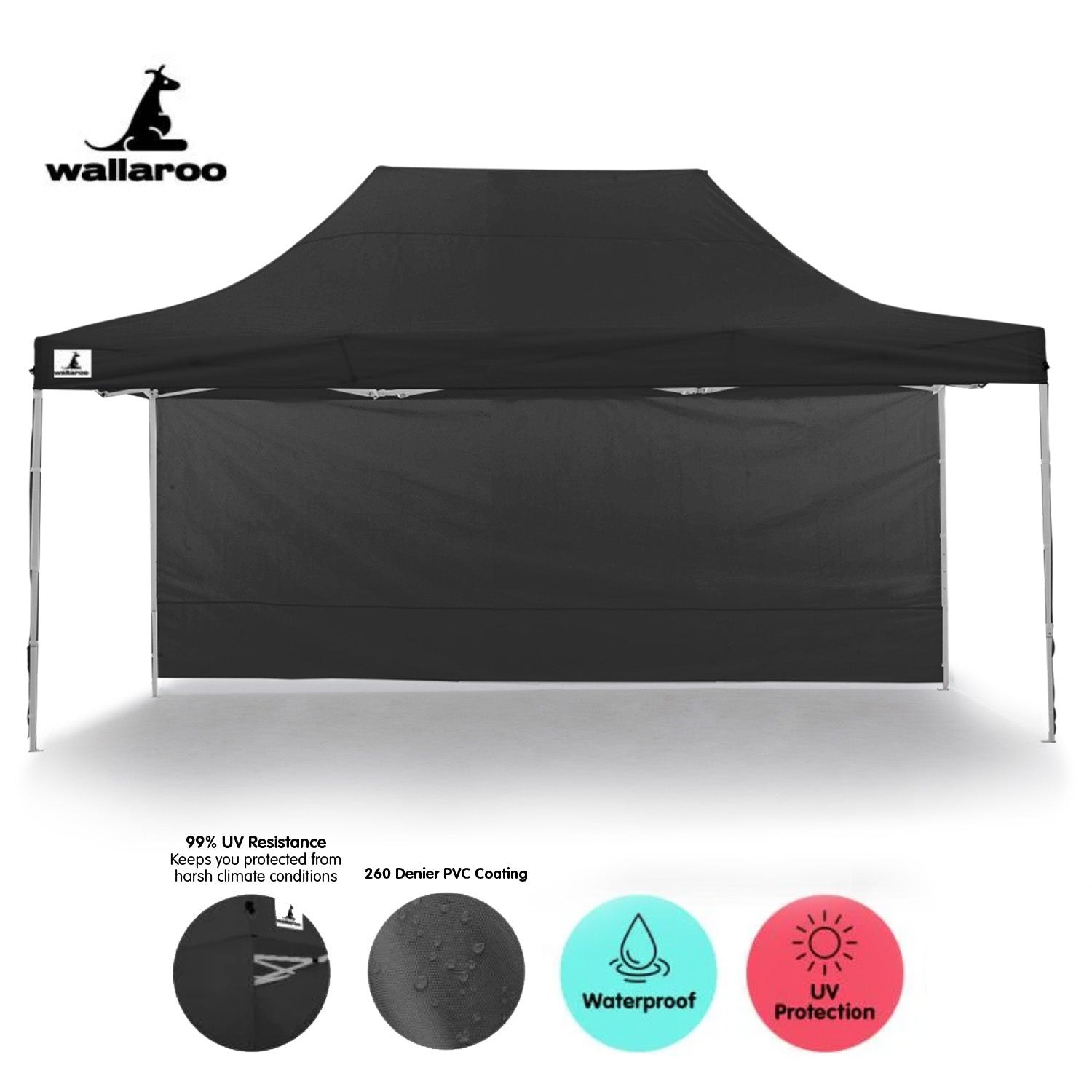 Wallaroo Gazebo Tent Marquee 3x4.5m PopUp Outdoor Black 3