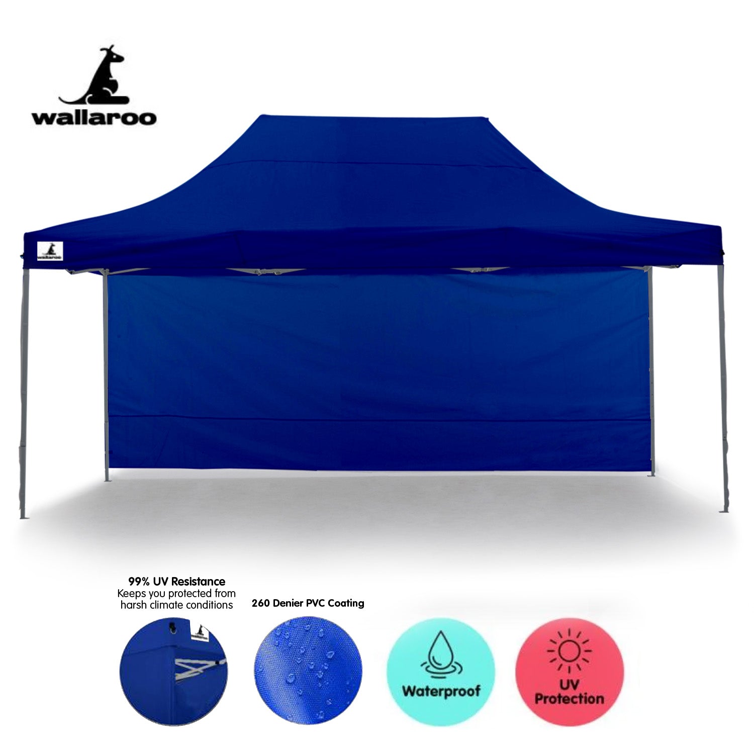 Wallaroo Gazebo Tent Marquee 3x4.5m PopUp Outdoor  Blue 3