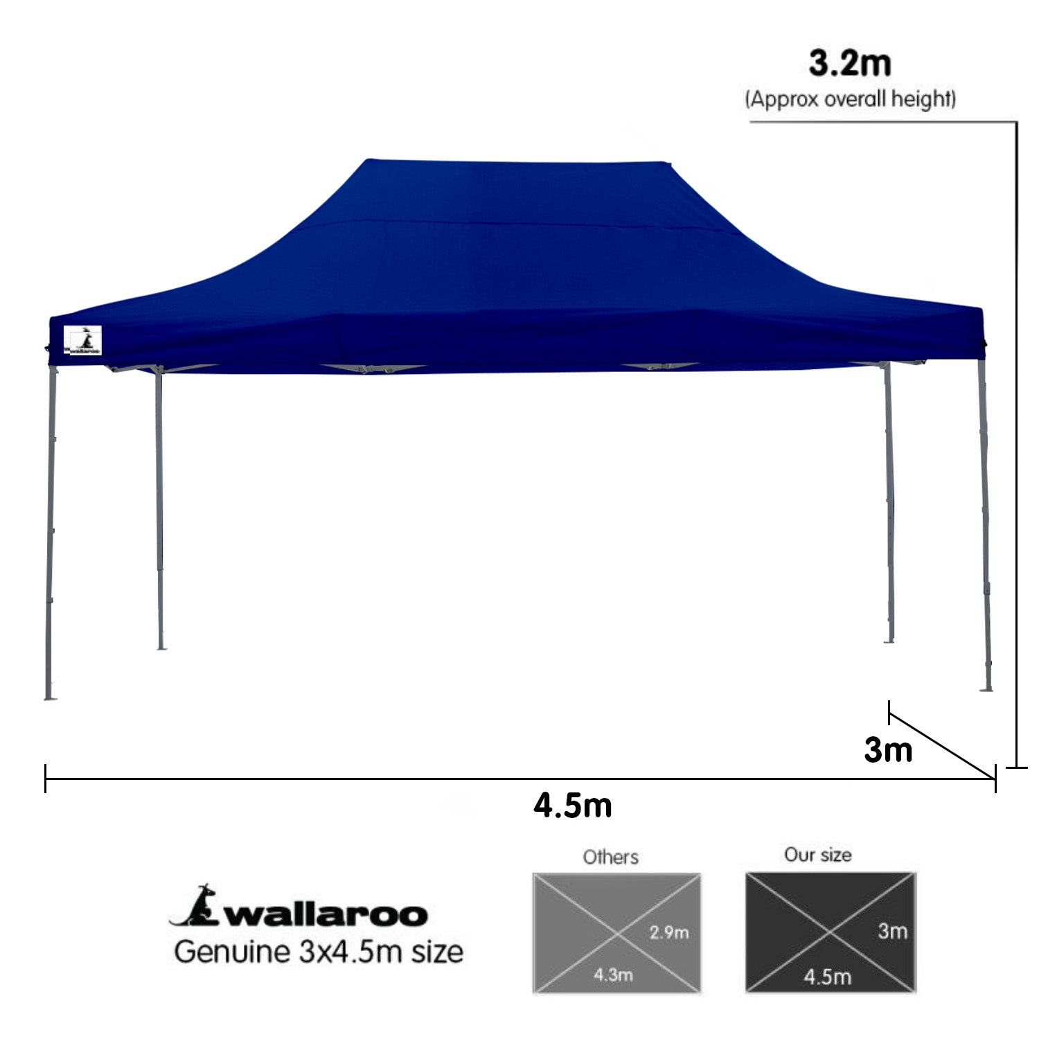Wallaroo Gazebo Tent Marquee 3x4.5m PopUp Outdoor  Blue 6