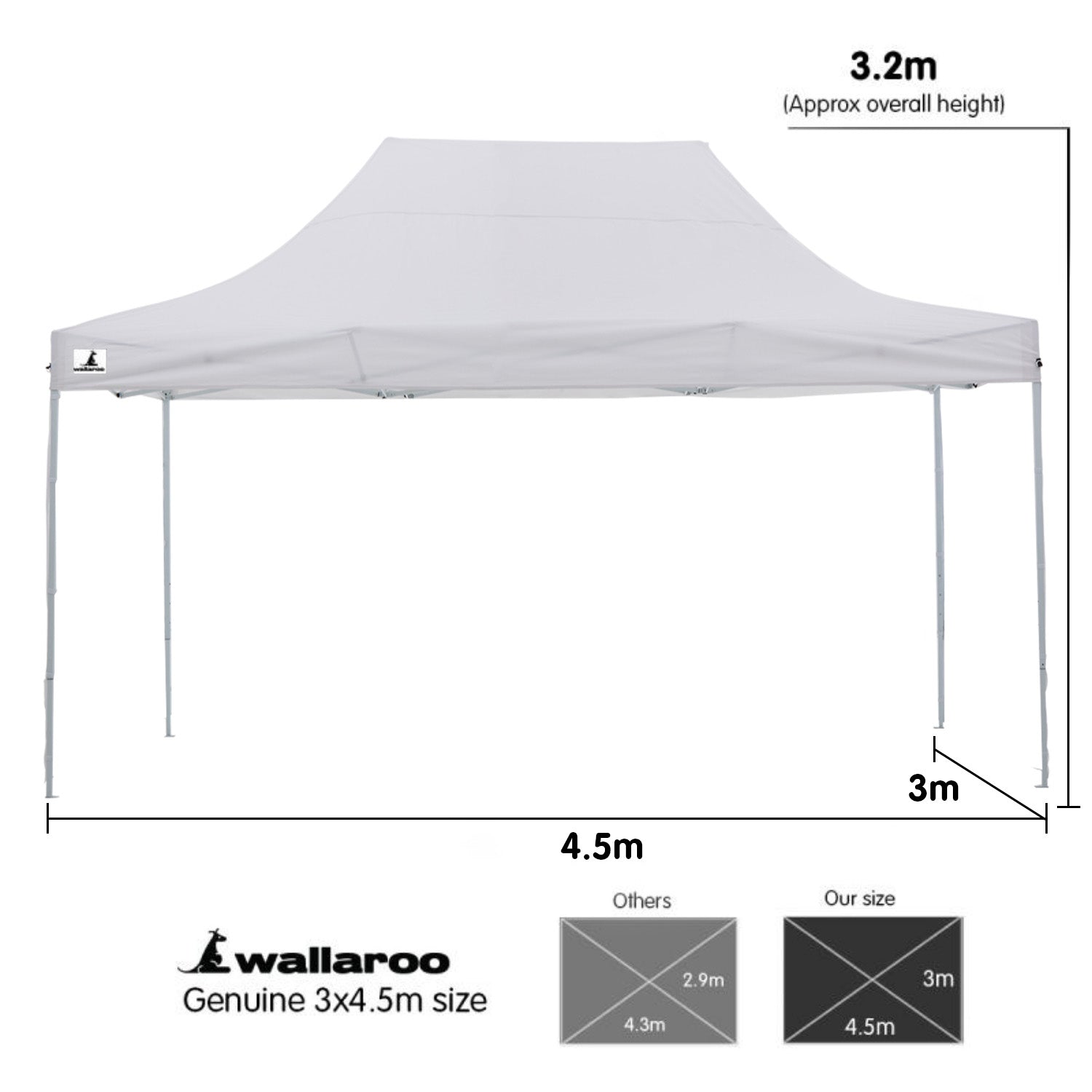 Wallaroo Gazebo Tent Marquee 3x4.5m PopUp Outdoor White 7