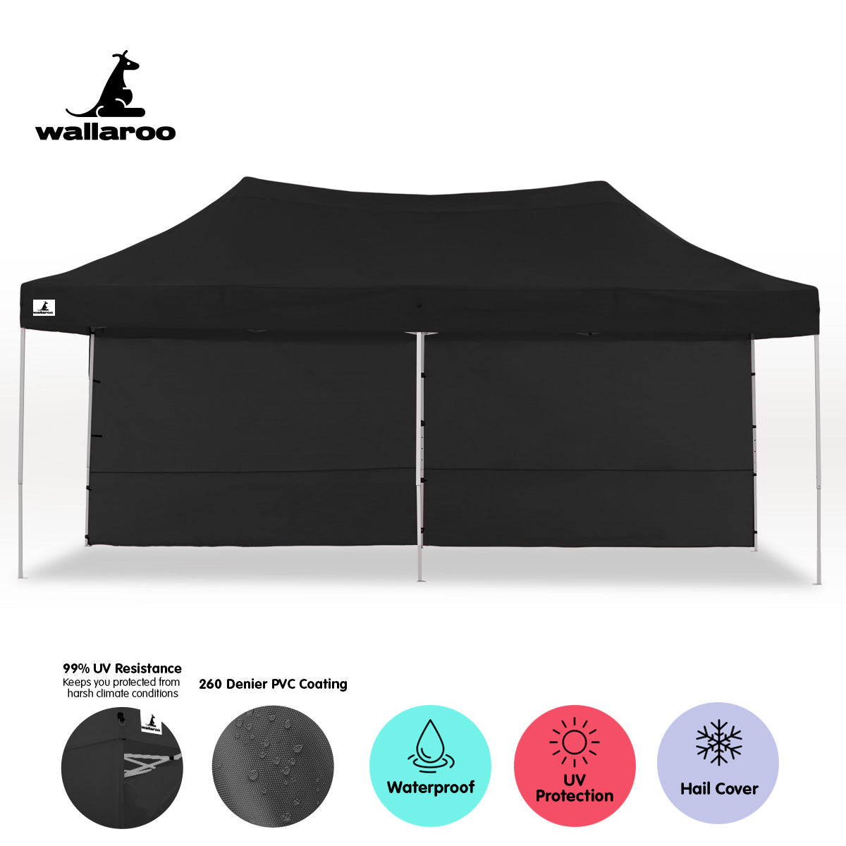 Wallaroo Gazebo Tent Marquee 3x6m PopUp Outdoor Wallaroo Black 3