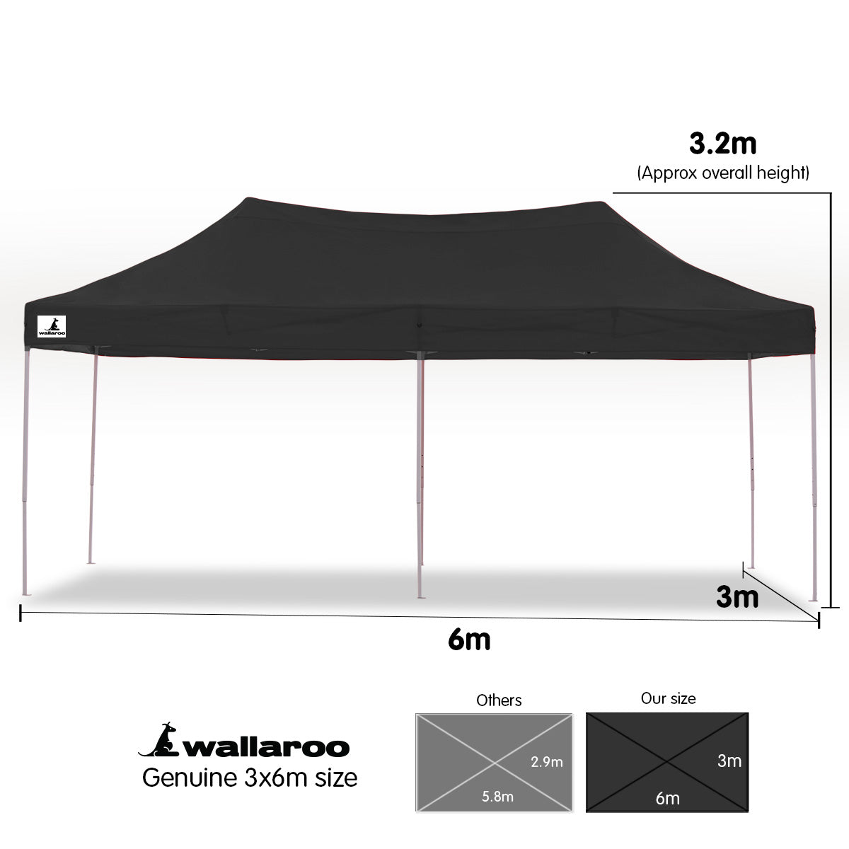Wallaroo Gazebo Tent Marquee 3x6m PopUp Outdoor Wallaroo Black 7