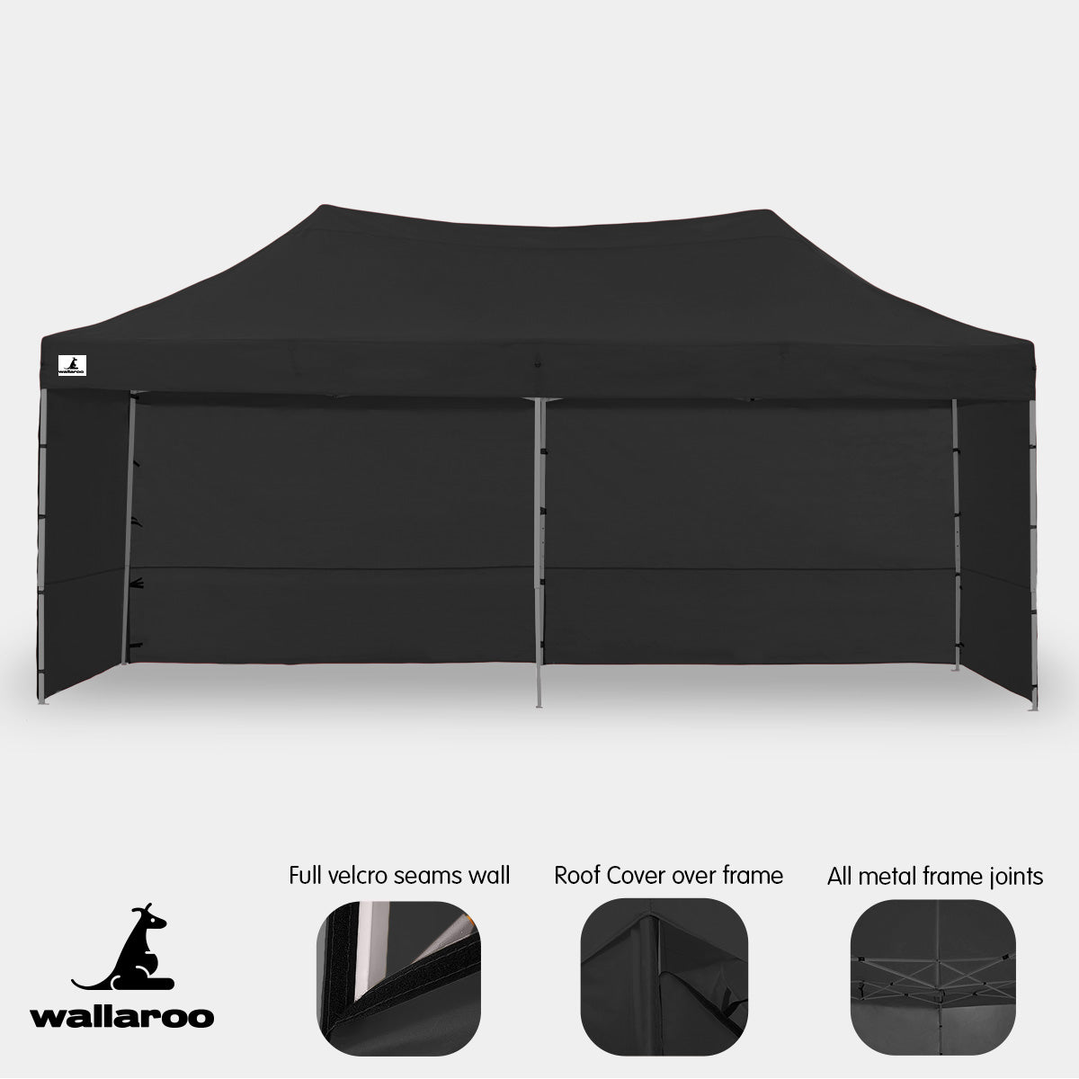 Wallaroo Gazebo Tent Marquee 3x6m PopUp Outdoor Wallaroo Black 12