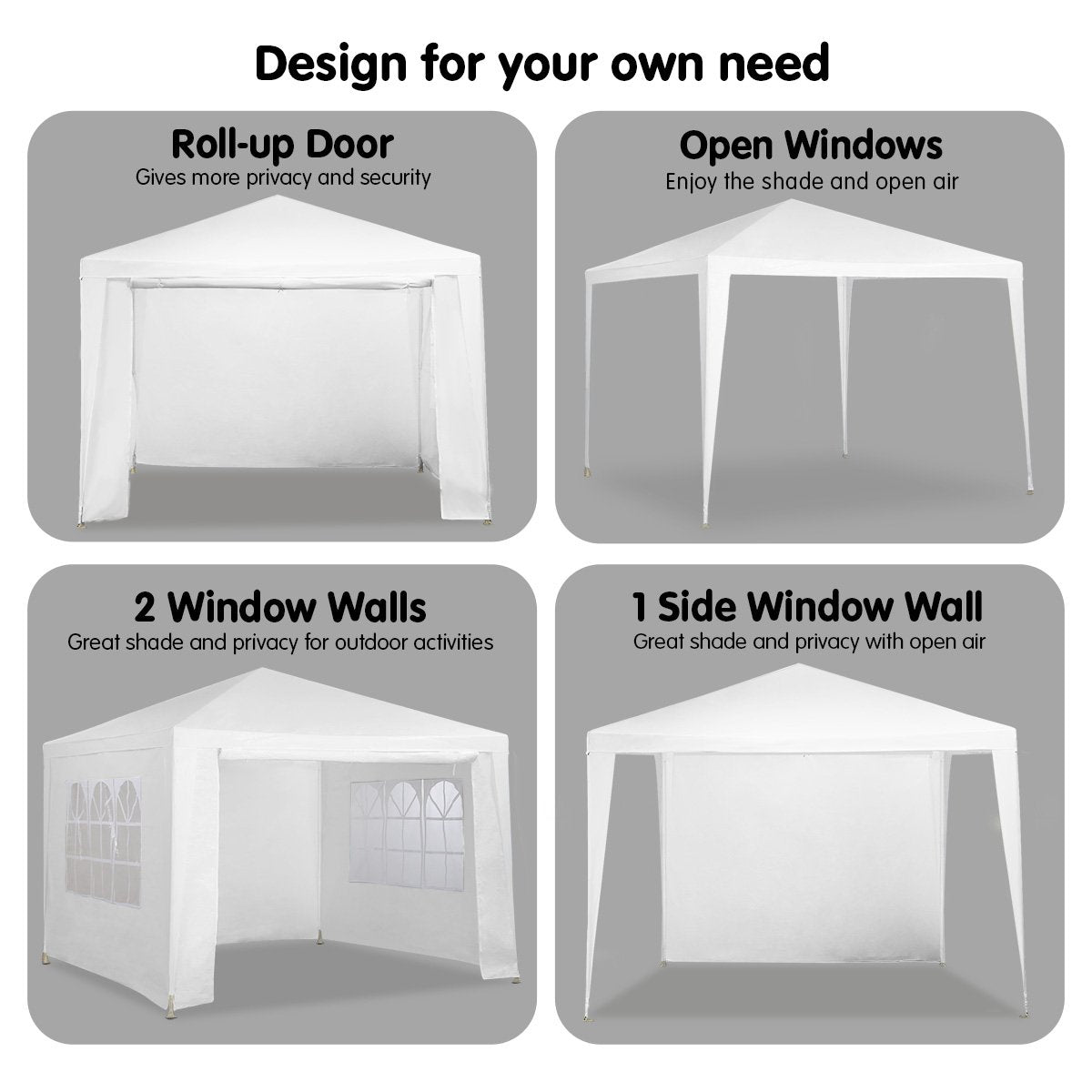 Wallaroo 3x3m Outdoor Party Wedding Event Gazebo Tent - White 3