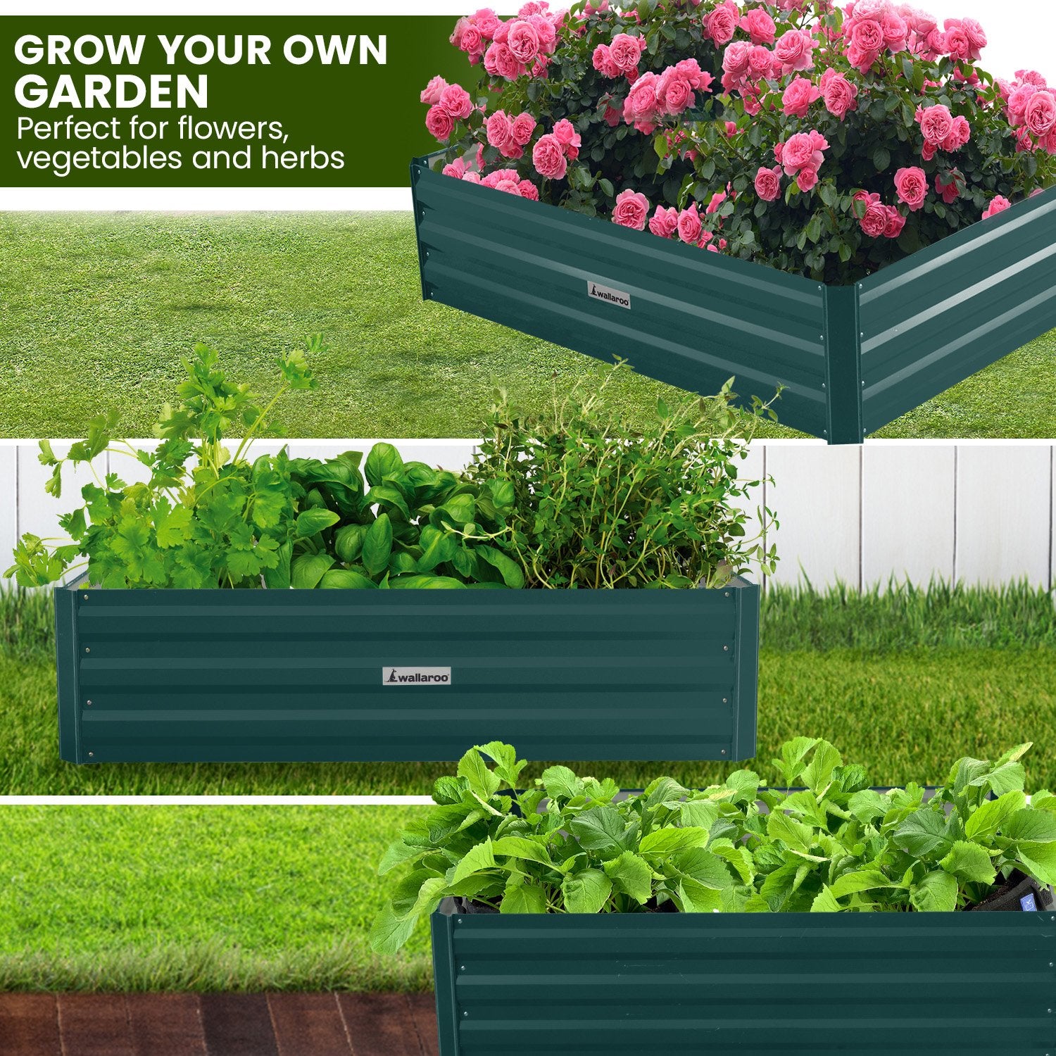 Wallaroo Garden Bed 120 x 60 x 30cm Galvanized Steel - Green 5