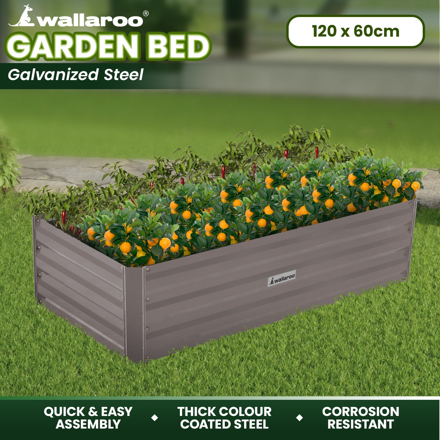 Wallaroo Garden Bed 120 x 60 x 30cm Galvanized Steel - Grey 9