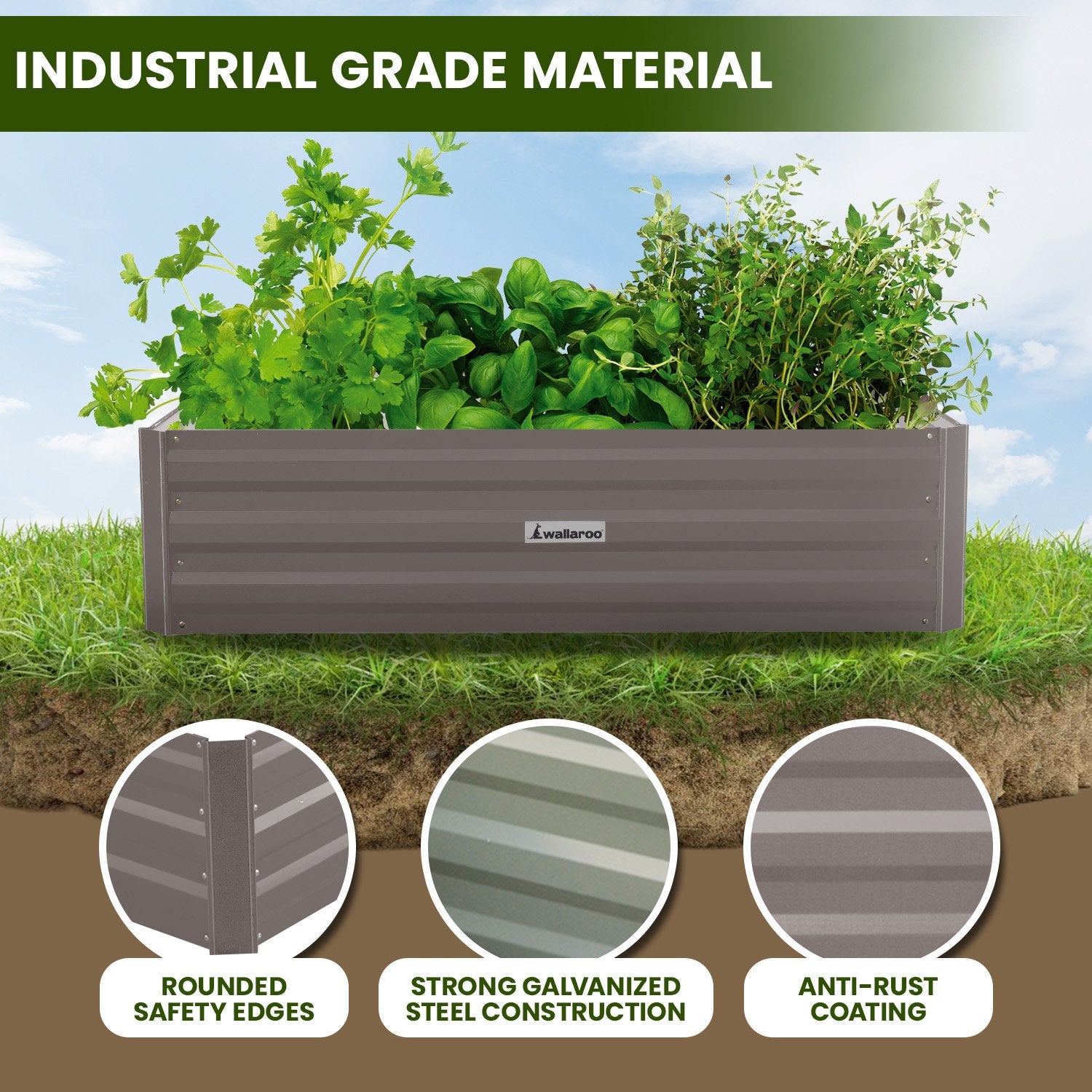 Wallaroo Garden Bed 120 x 90 x 30cm Galvanized Steel - Grey 6