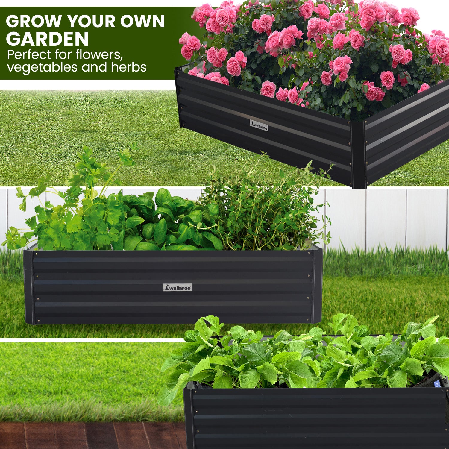 Wallaroo Garden Bed 210 x 90 x 30cm Galvanized Steel - Black 5