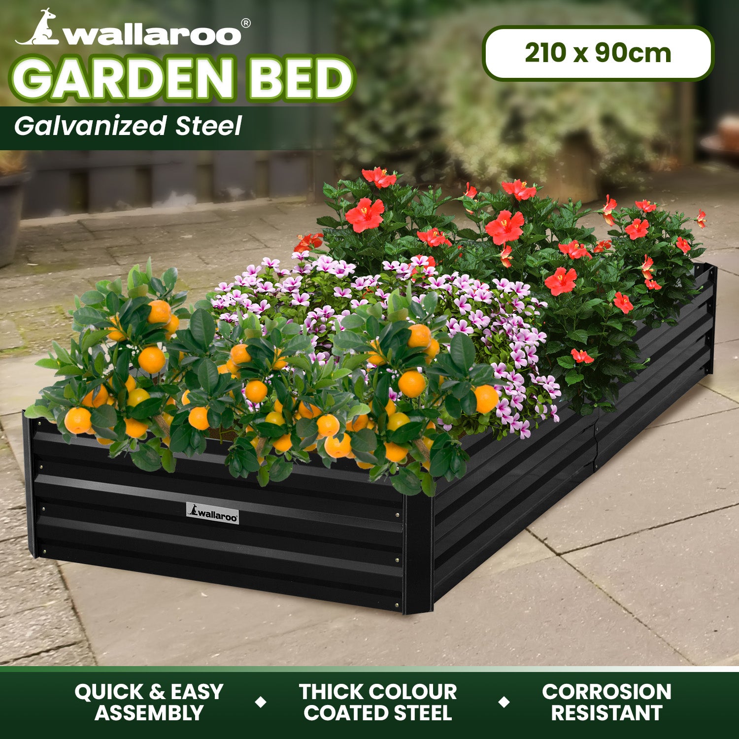 Wallaroo Garden Bed 210 x 90 x 30cm Galvanized Steel - Black 9
