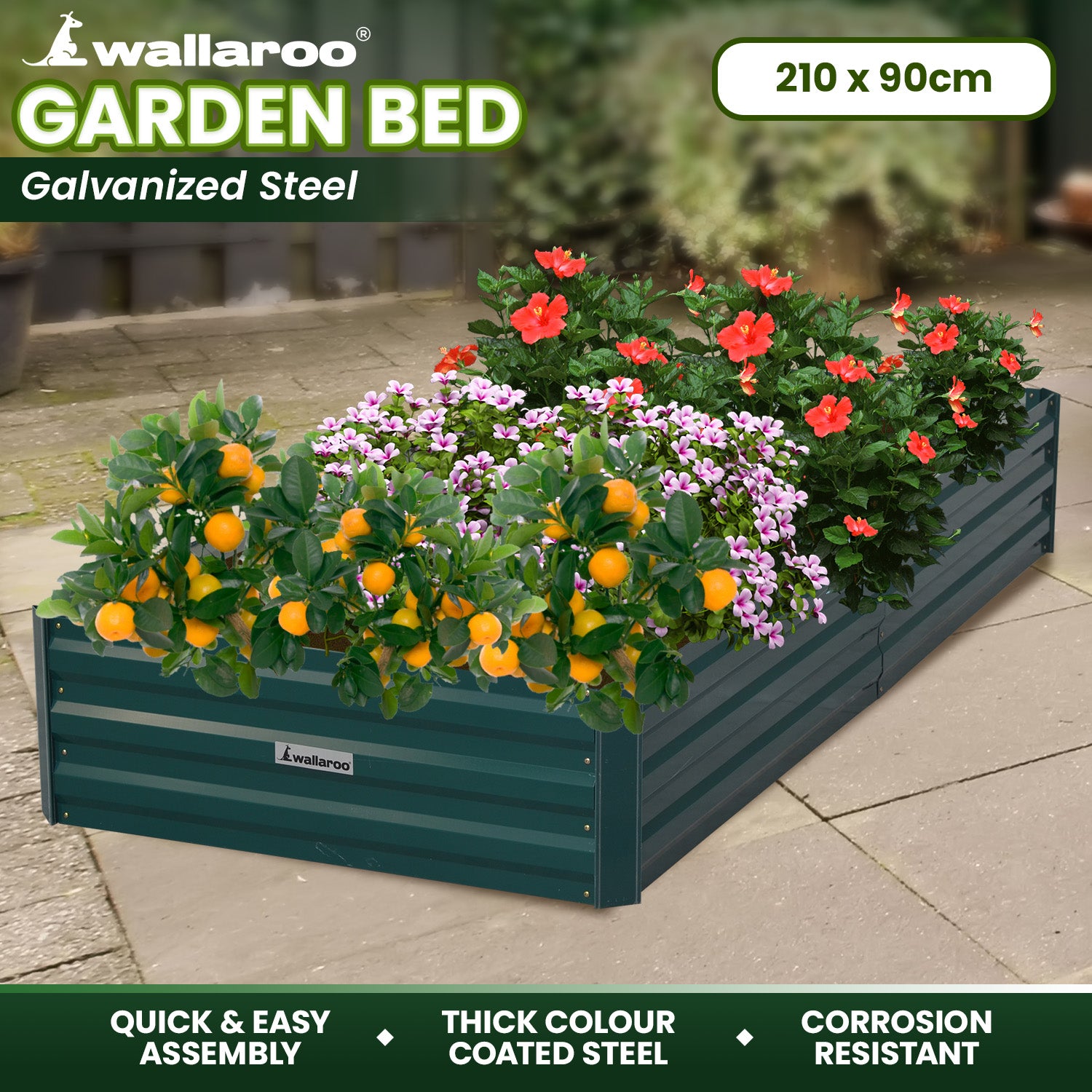 Wallaroo Garden Bed 210 x 90 x 30cm Galvanized Steel - Green 9