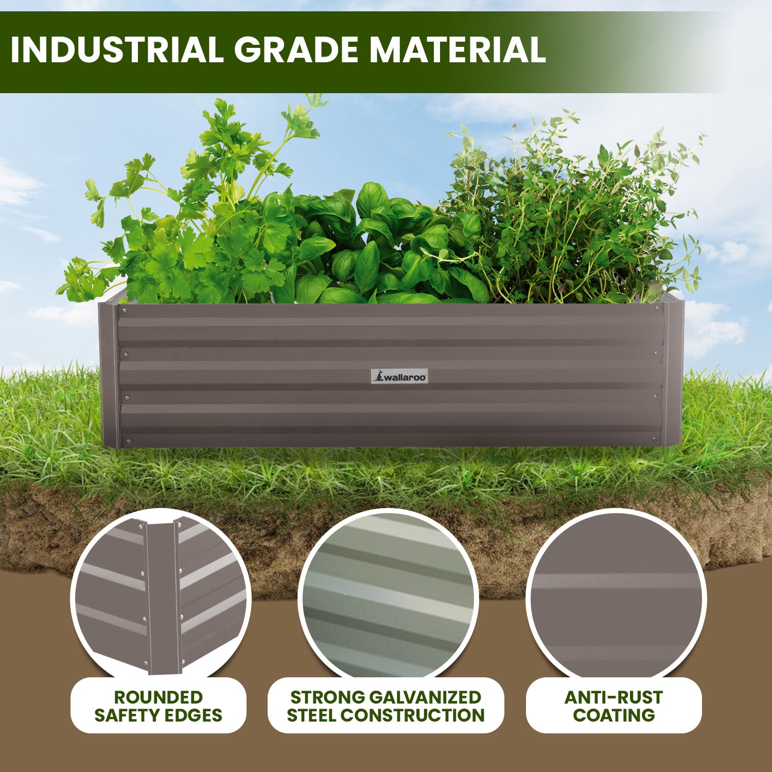 Wallaroo Garden Bed 210 x 90 x 30cm Galvanized Steel - Grey 6