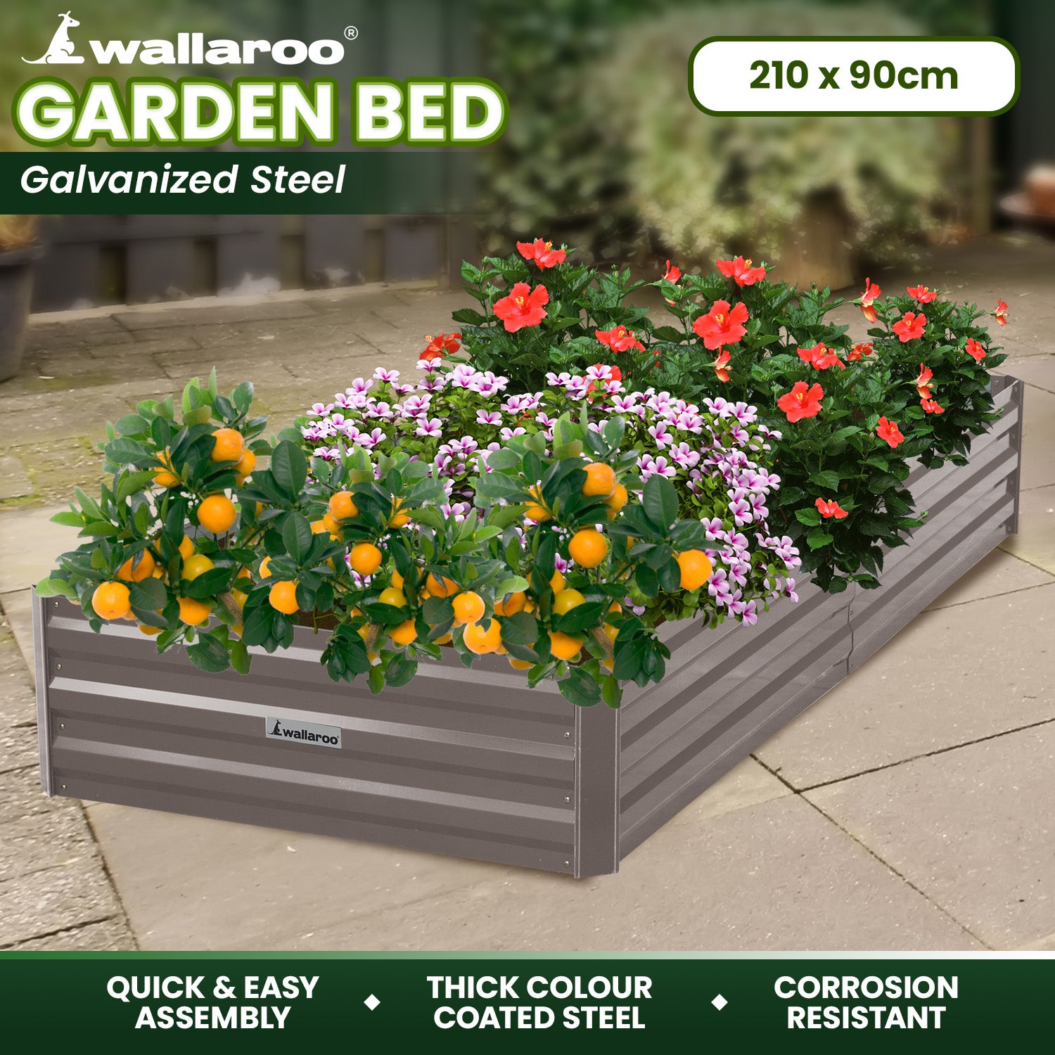 Wallaroo Garden Bed 210 x 90 x 30cm Galvanized Steel - Grey 9