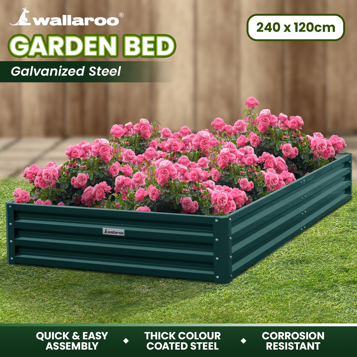 Wallaroo Garden Bed 240 x 120 x 30cm Galvanized Steel - Green 10