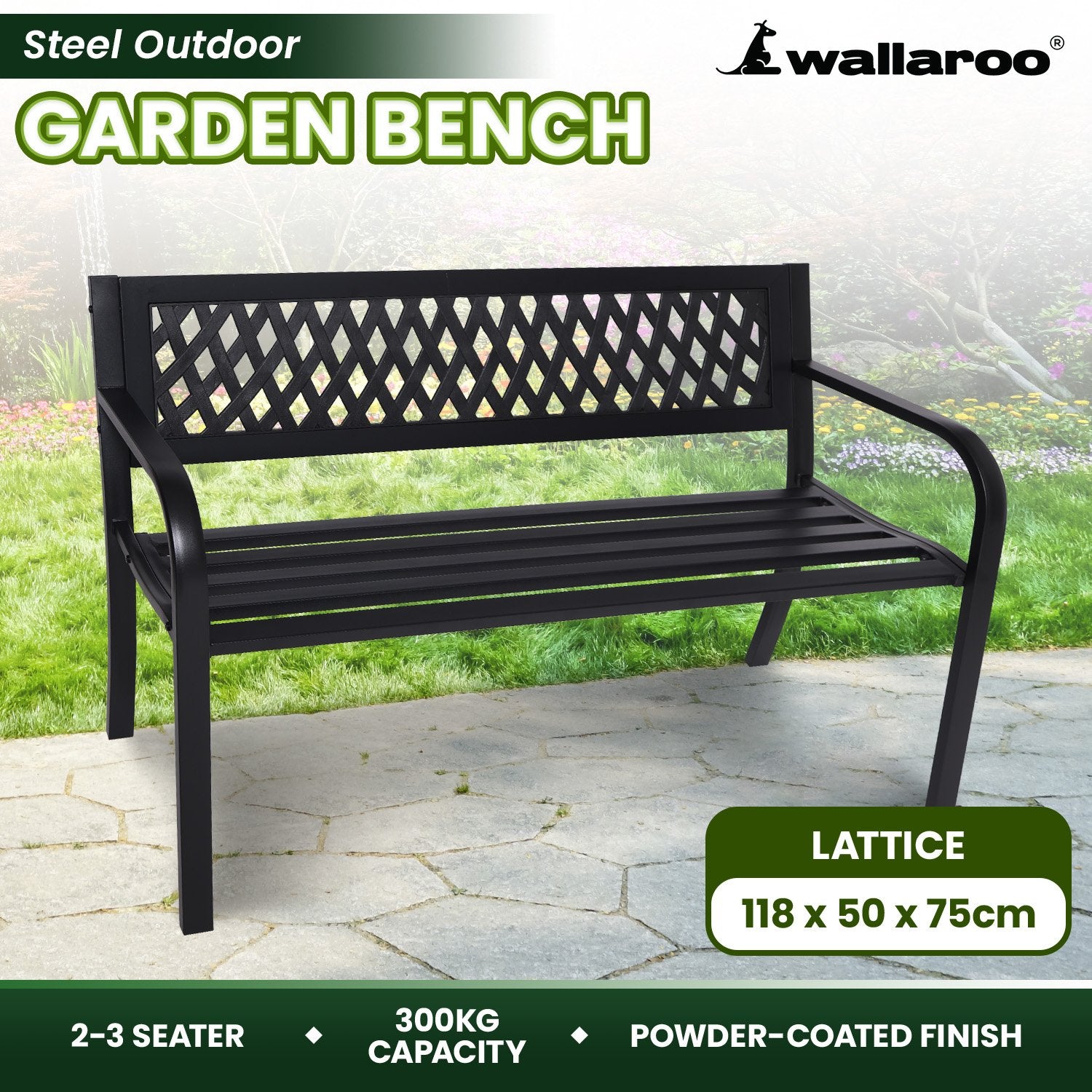 Wallaroo Steel Outdoor Garden Bench - Lattice 11