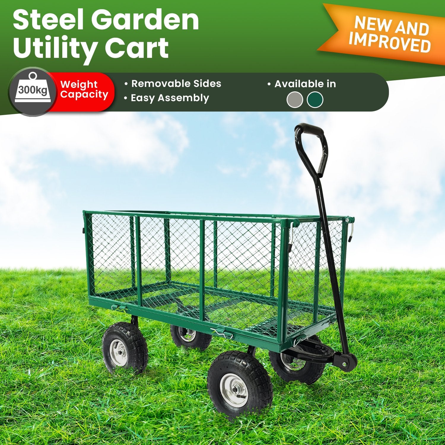 Wallaroo Steel Mesh Garden Trolley Cart - Green 10