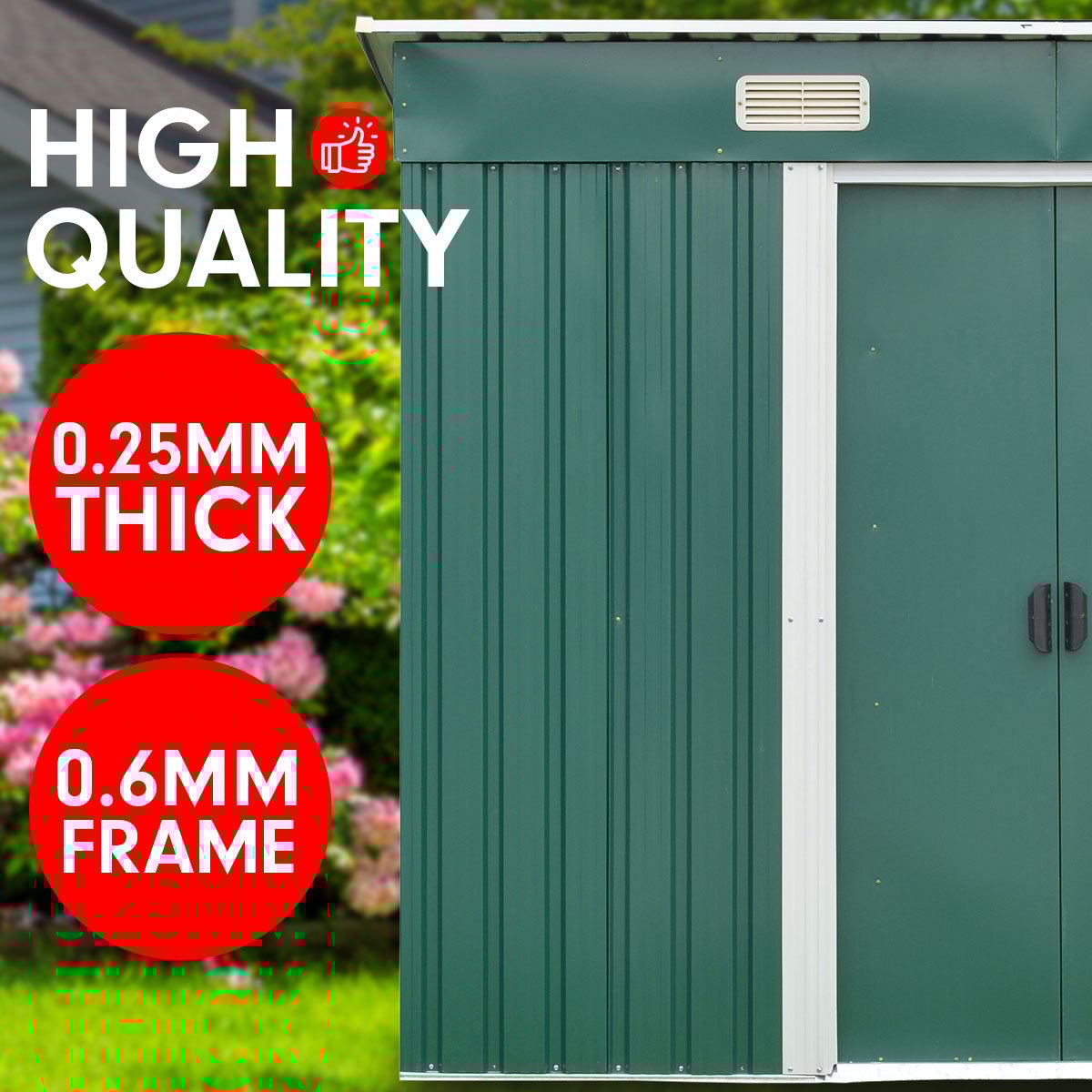 Wallaroo Garden Shed Flat 4ft x 6ft Outdoor Storage Shelter - Green 6