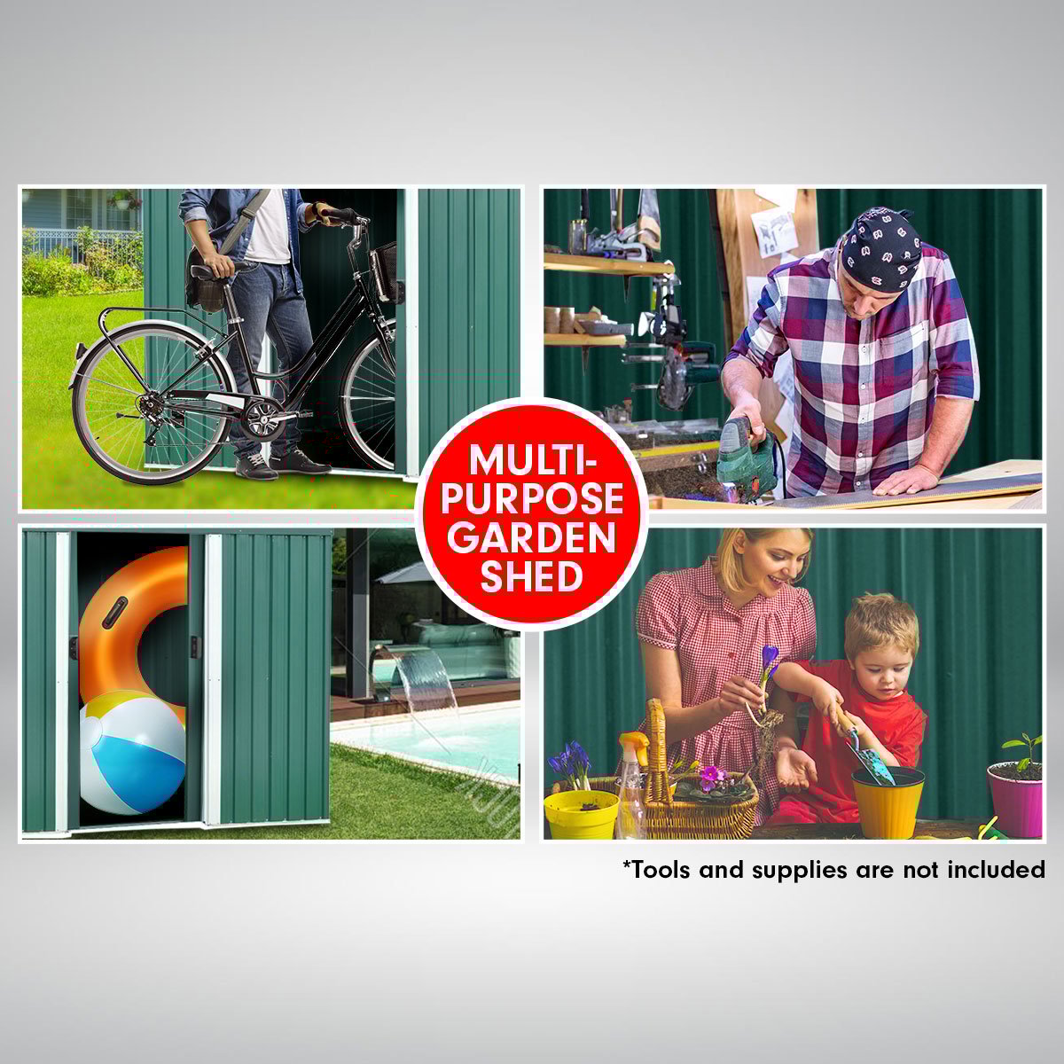 Wallaroo Garden Shed Flat 4ft x 6ft Outdoor Storage Shelter - Green 7