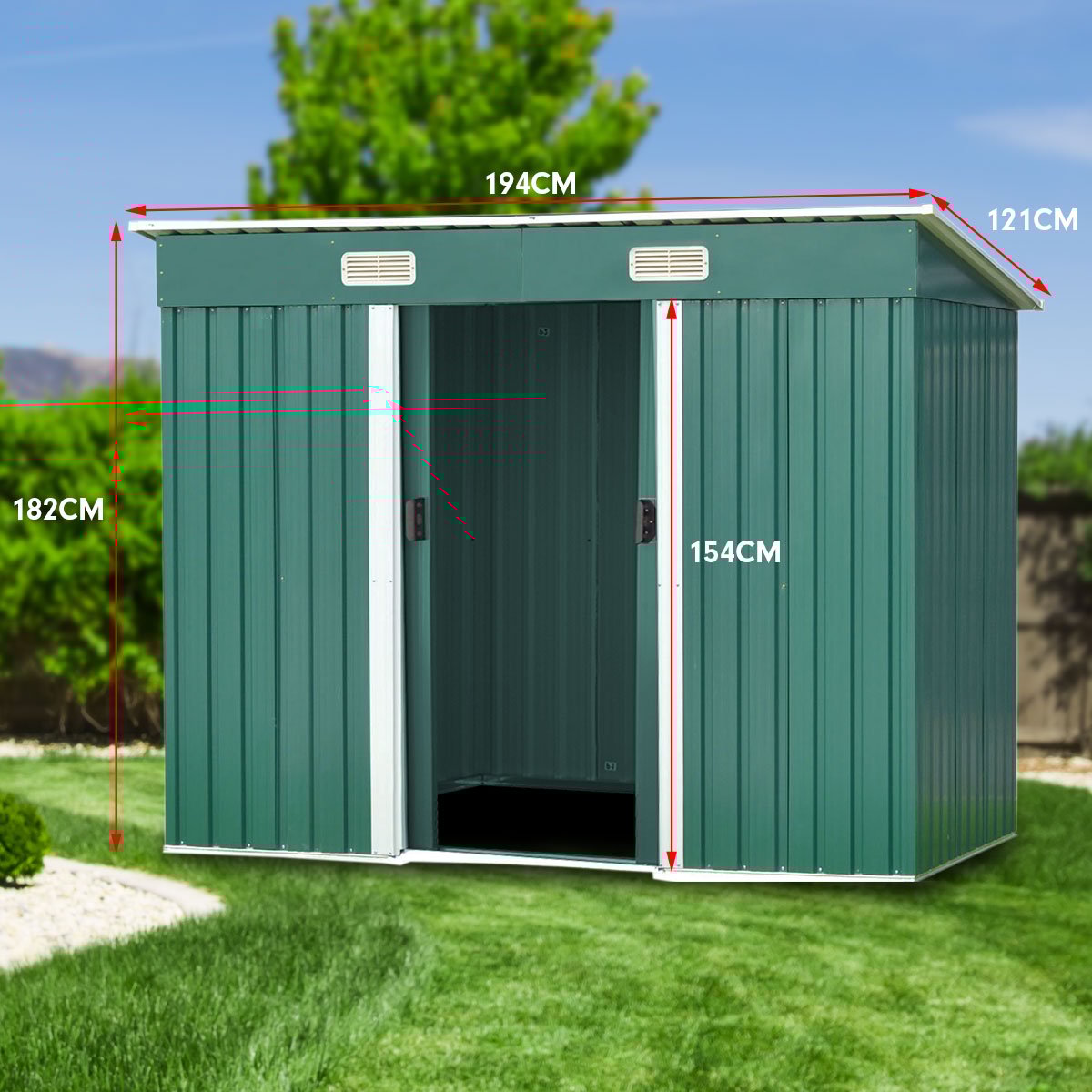 Wallaroo Garden Shed Flat 4ft x 6ft Outdoor Storage Shelter - Green 8